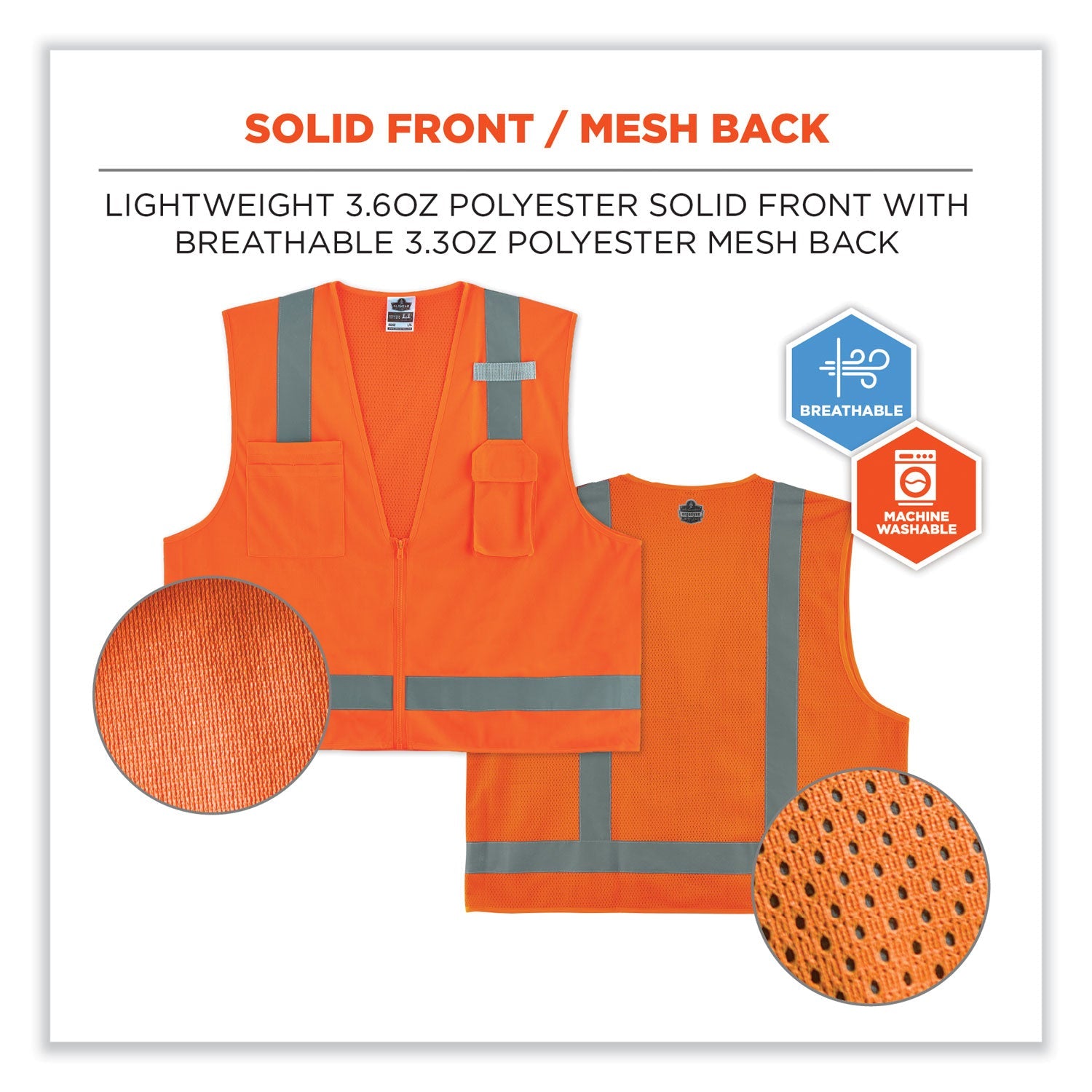 ergodyne® GloWear 8249Z-S Single Size Class 2 Economy Surveyors Zipper Vest, Polyester, 3X-Large, Orange