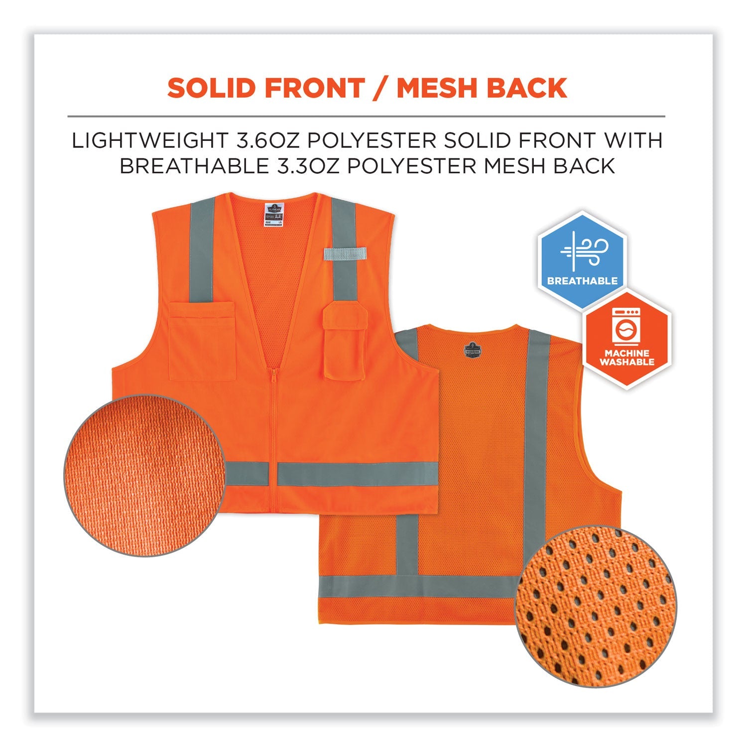 ergodyne® GloWear 8249Z-S Single Size Class 2 Economy Surveyors Zipper Vest, Polyester, 5X-Large, Orange