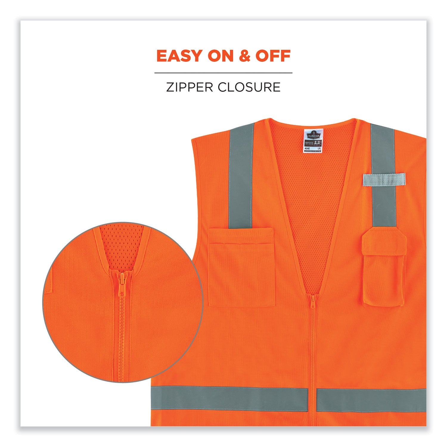 ergodyne® GloWear 8249Z-S Single Size Class 2 Economy Surveyors Zipper Vest, Polyester, 5X-Large, Orange