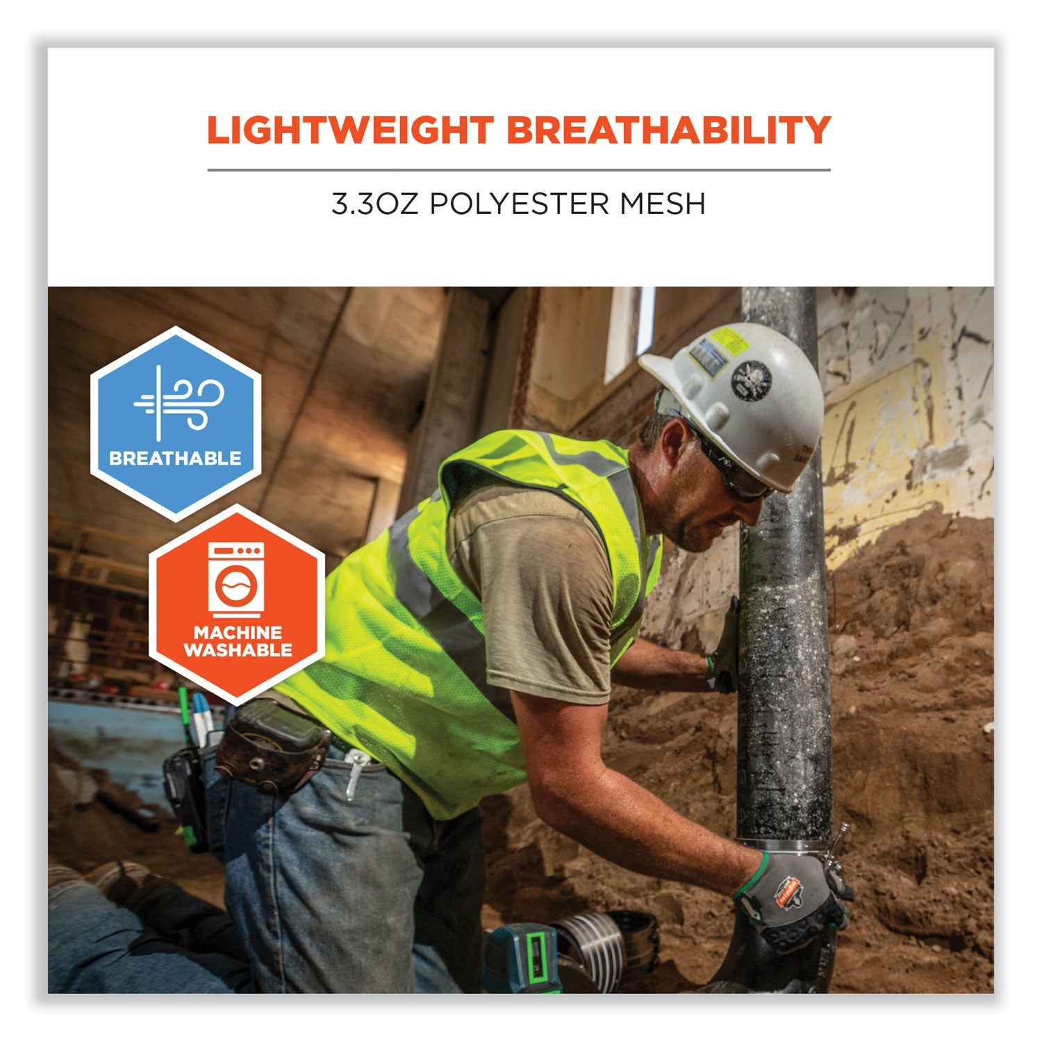 ergodyne® GloWear 8210HL-S Single Size Class 2 Economy Mesh Vest, Polyester, Medium, Orange