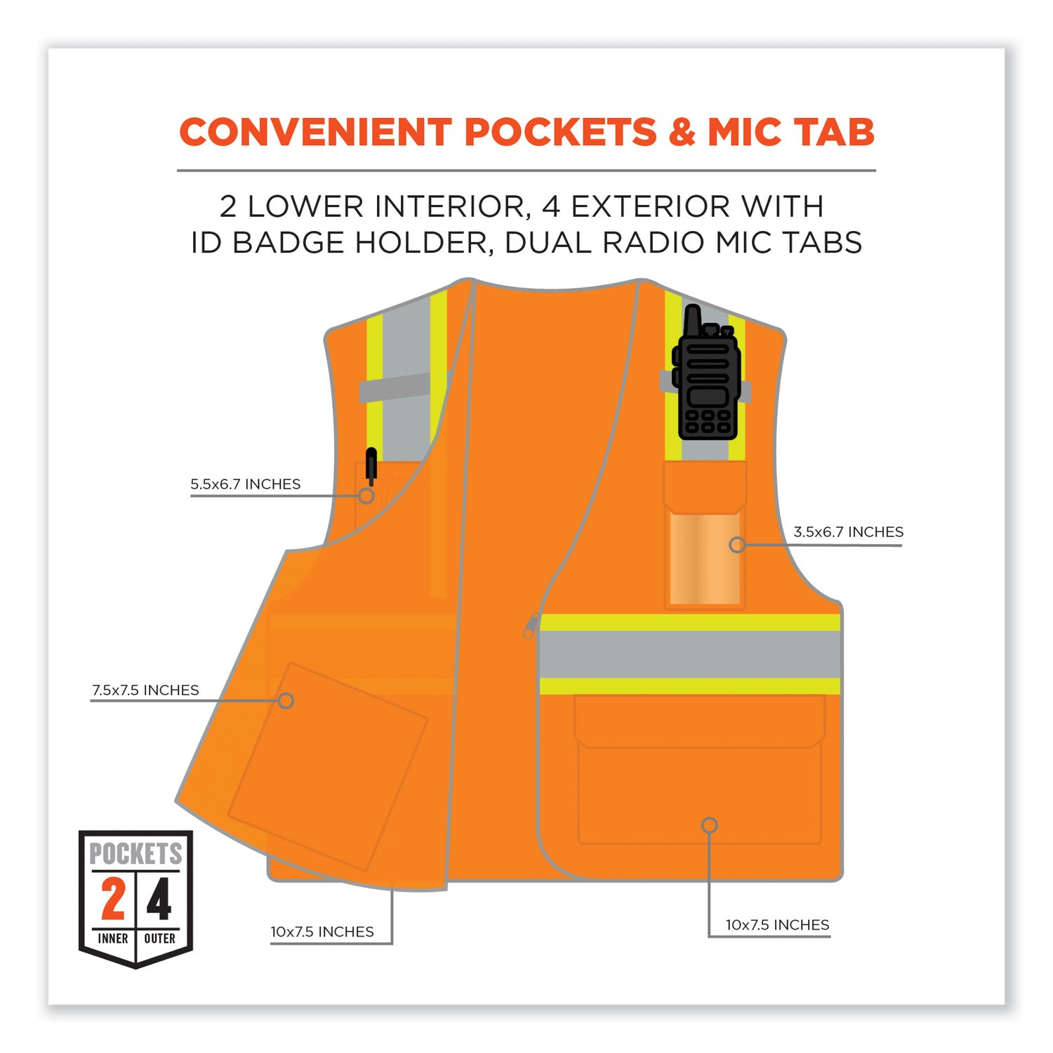 ergodyne® GloWear 8246Z-S Single Size Class 2 Two-Tone Mesh Vest, Polyester, Medium, Orange