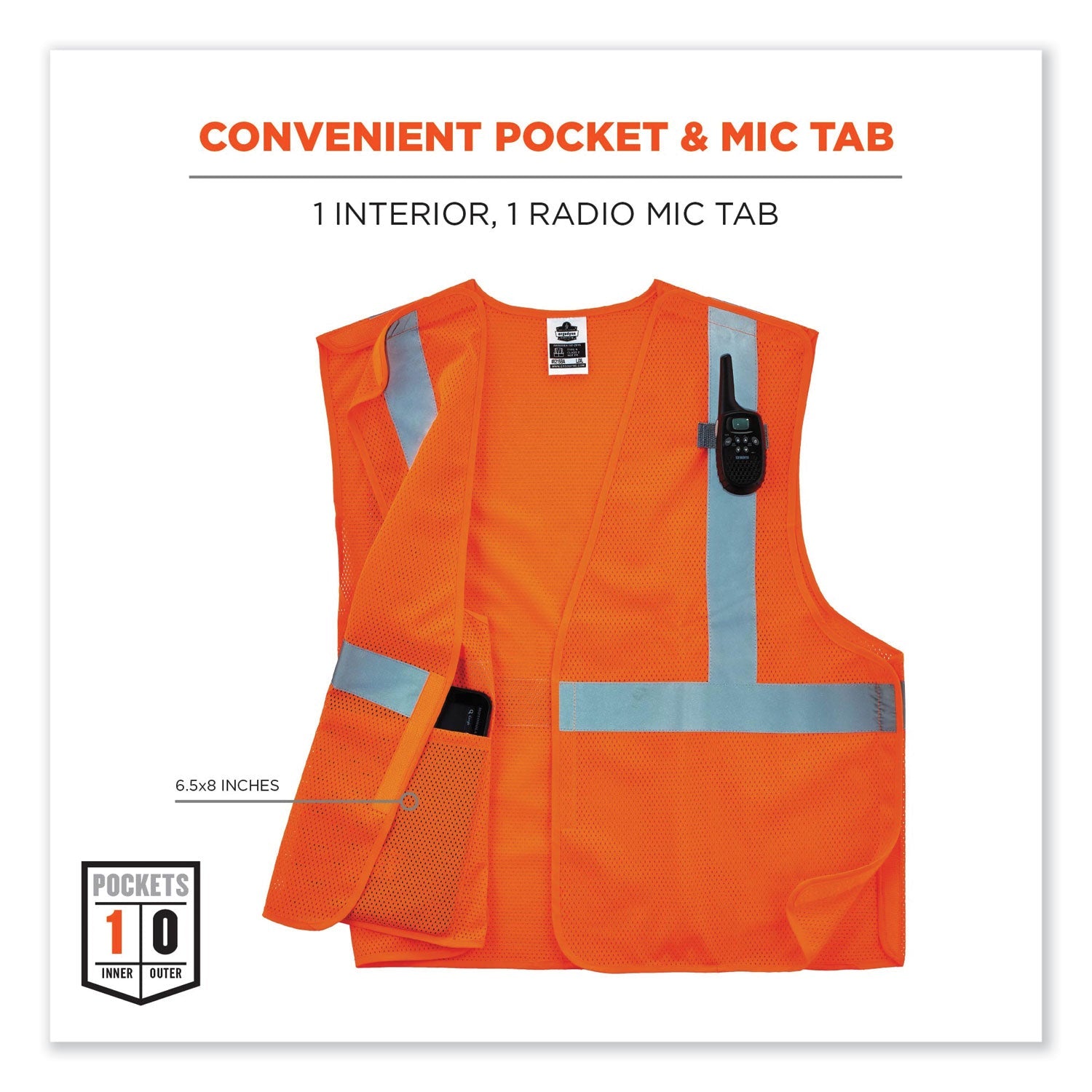 ergodyne® GloWear 8215BA-S Single Size Class 2 Economy Breakaway Mesh Vest, Polyester, X-Large, Orange