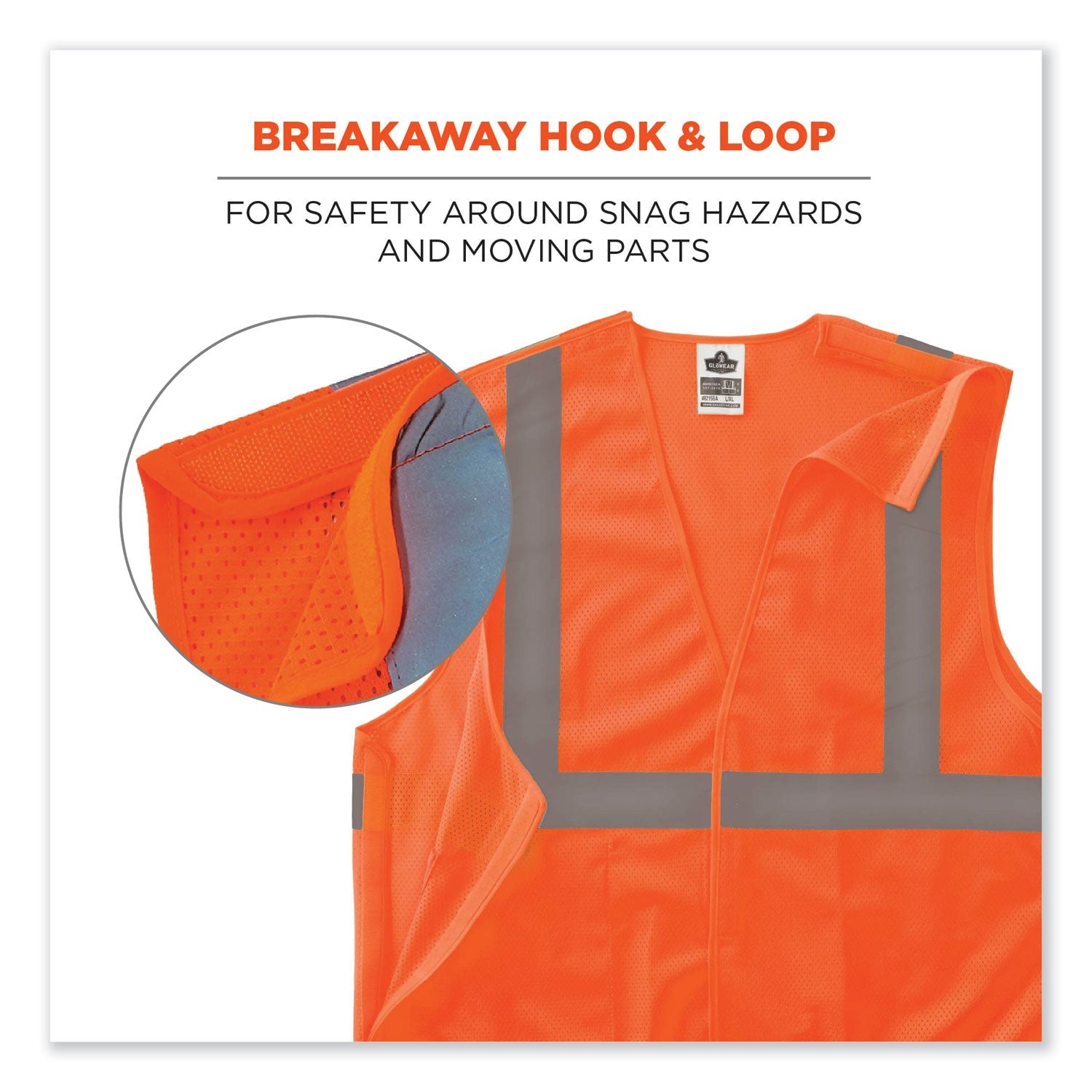 ergodyne® GloWear 8215BA-S Single Size Class 2 Economy Breakaway Mesh Vest, Polyester, X-Large, Orange