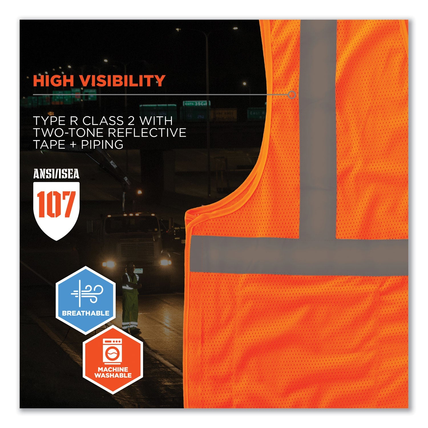 ergodyne® GloWear 8215BA-S Single Size Class 2 Economy Breakaway Mesh Vest, Polyester, X-Large, Orange