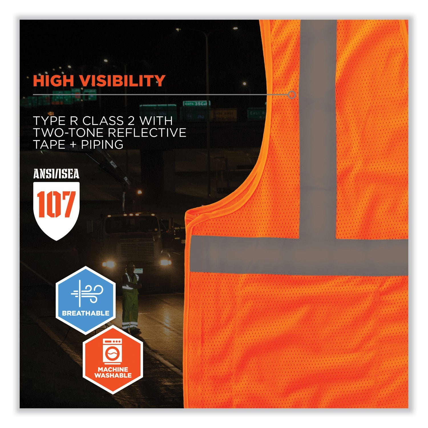 ergodyne® GloWear 8215BA-S Single Size Class 2 Economy Breakaway Mesh Vest, Polyester, Large, Orange