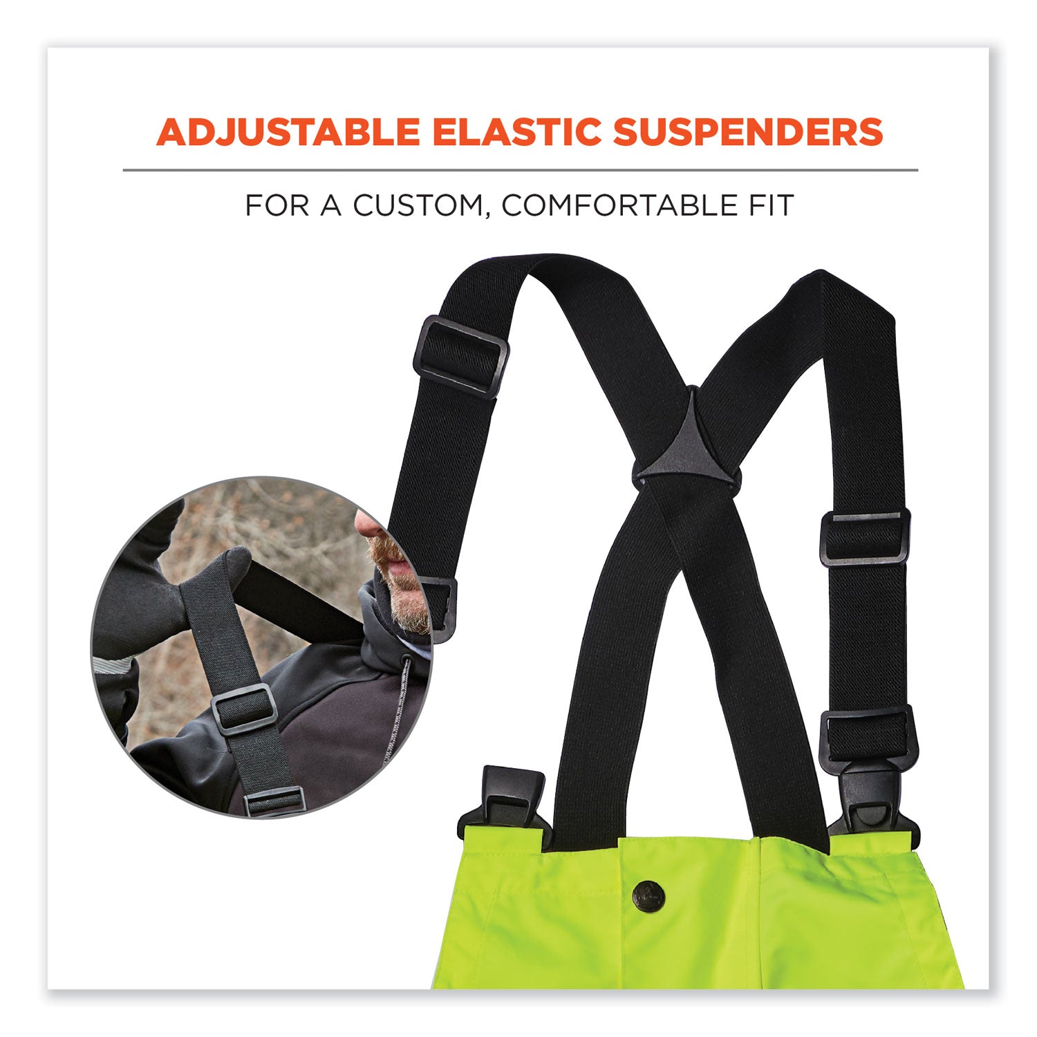 ergodyne® GloWear 8918BK Class E Hi-Vis Rain Bibs Black Bottom, 4X-Large, Lime