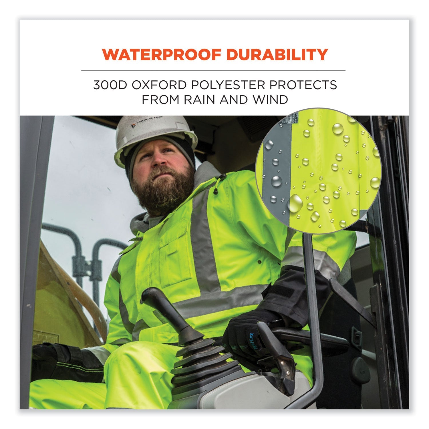 ergodyne® GloWear 8365BK Class 3 Hi-Vis Rain Jacket Black Bottom, Small, Lime