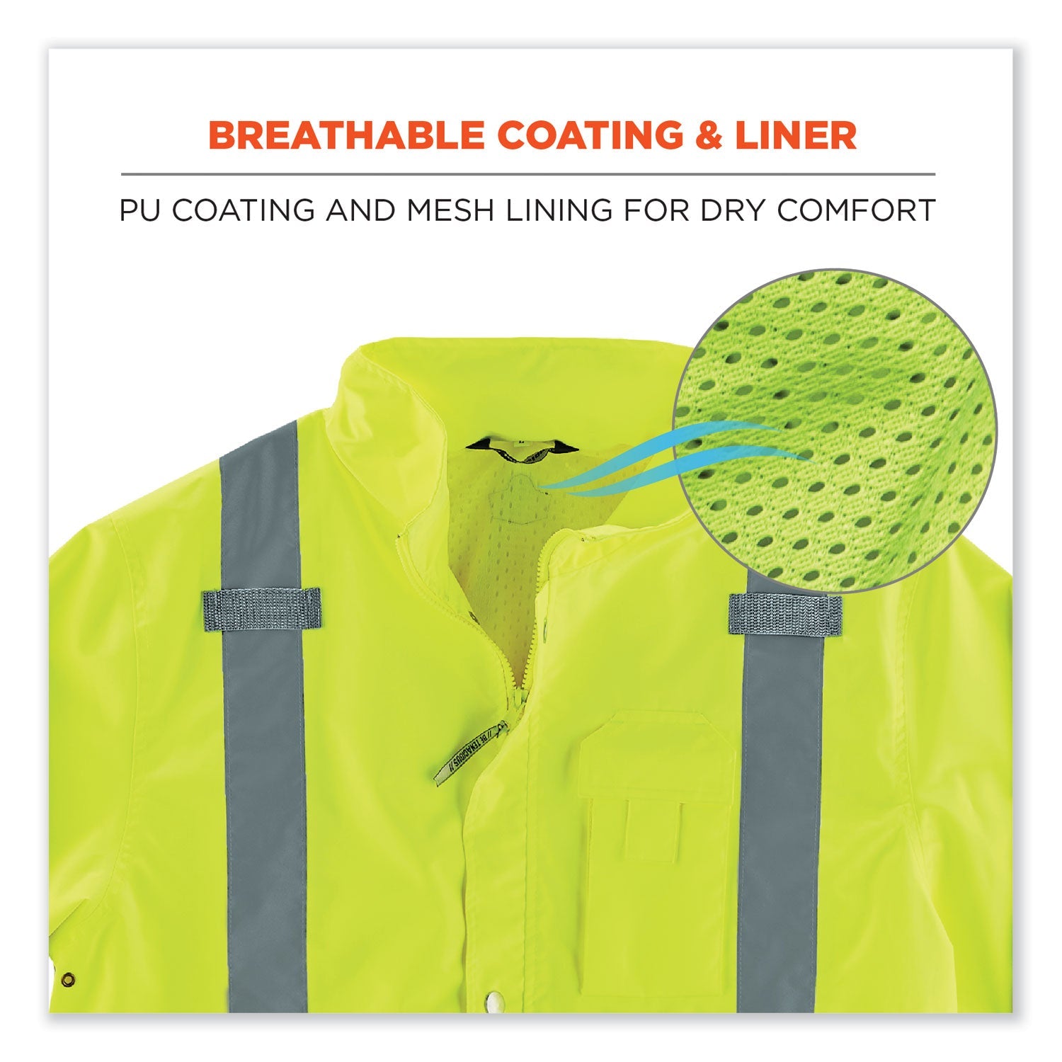 ergodyne® GloWear 8365BK Class 3 Hi-Vis Rain Jacket Black Bottom, Medium, Lime