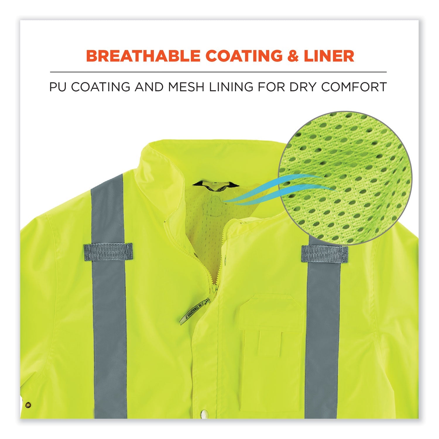 ergodyne® GloWear 8365BK Class 3 Hi-Vis Rain Jacket Black Bottom, Large, Lime