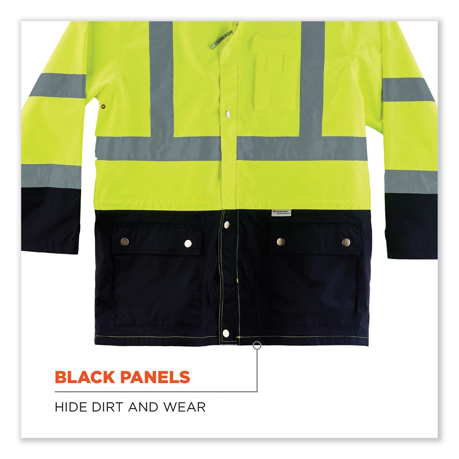 ergodyne® GloWear 8365BK Class 3 Hi-Vis Rain Jacket Black Bottom, 2X-Large, Lime - Bloom Skins