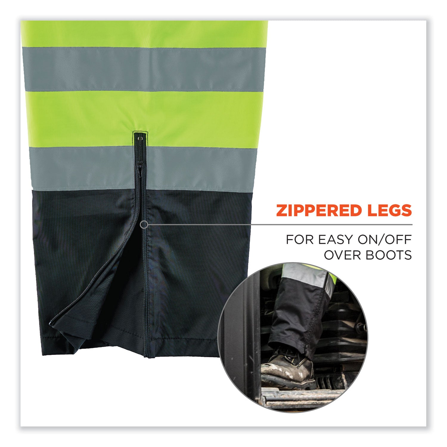 ergodyne® GloWear 8915BK Class E Hi-Vis Rain Pants Black Bottom, 3X-Large, Lime