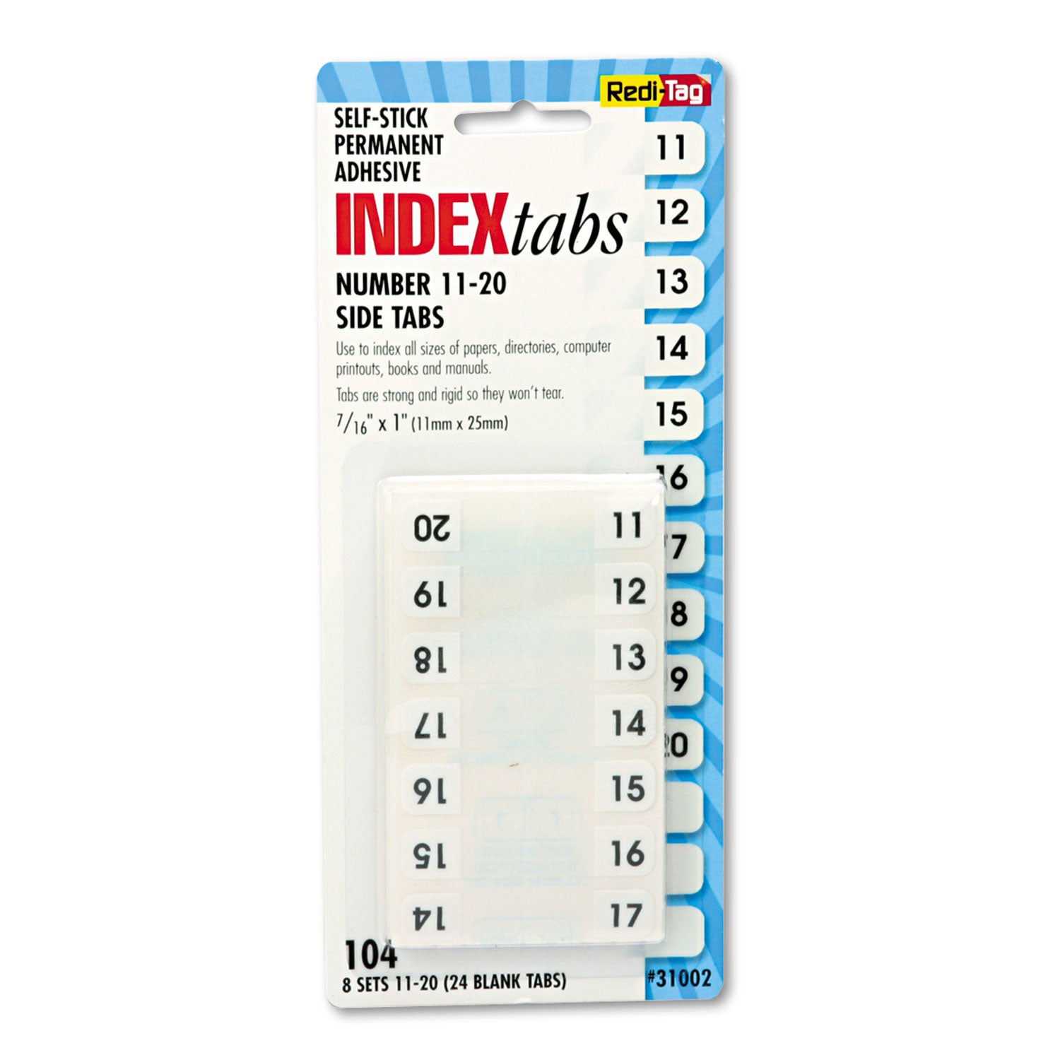 Redi-Tag® Legal Index Tabs, Preprinted Numeric: 11 to 20, 1/12-Cut, White, 0.44" Wide, 104/Pack