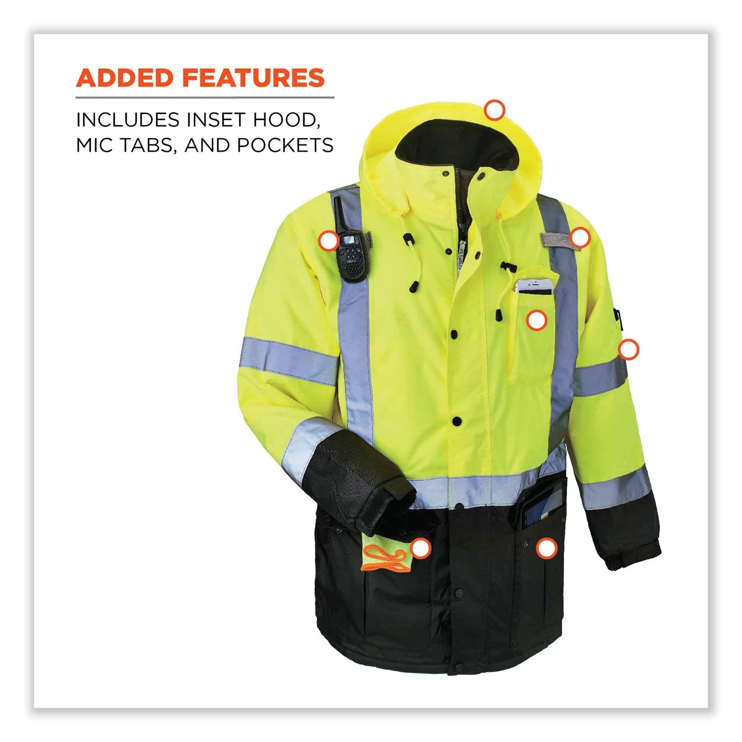 ergodyne® GloWear 8384 Class 3 Hi-Vis Quilted Thermal Parka, 4X-Large, Lime
