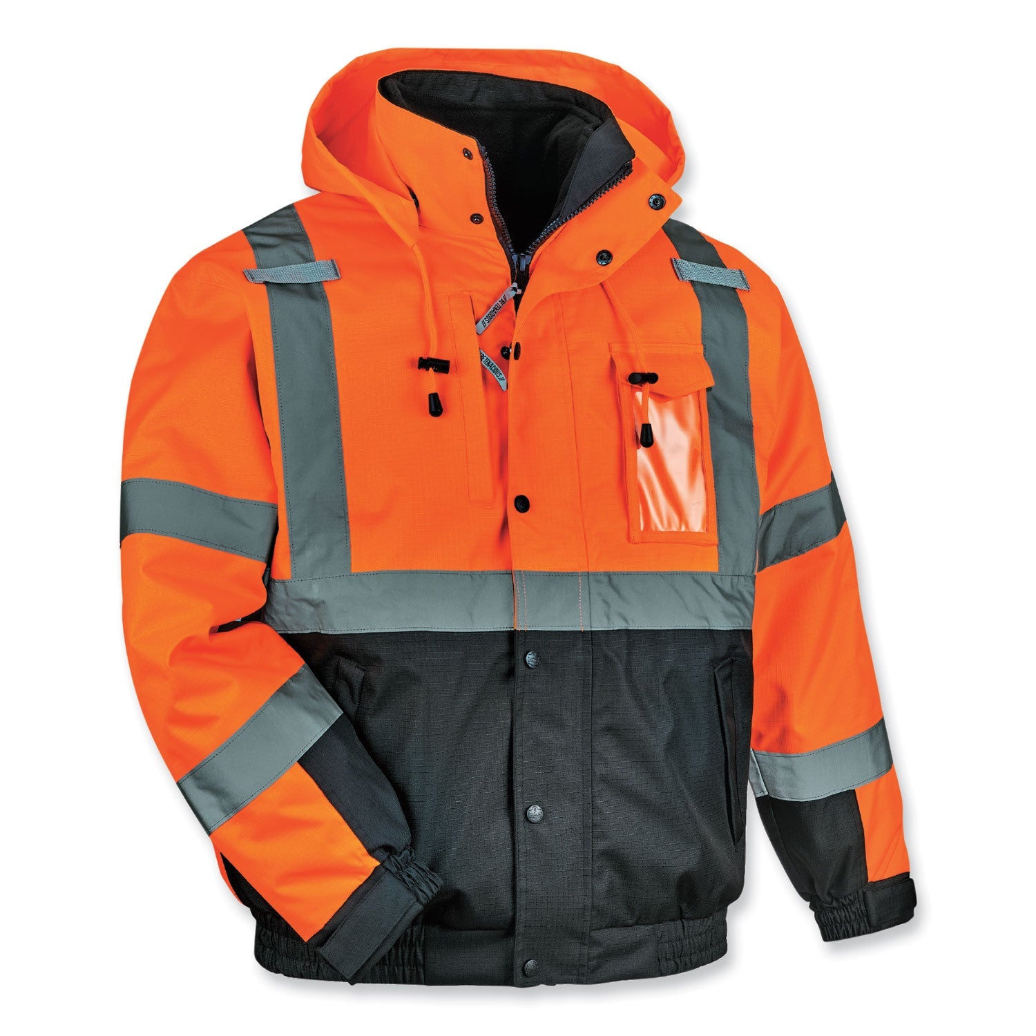 ergodyne® GloWear 8381 Class 3 Hi-Vis 4-in-1 Quilted Bomber Jacket, Orange, 4X-Large