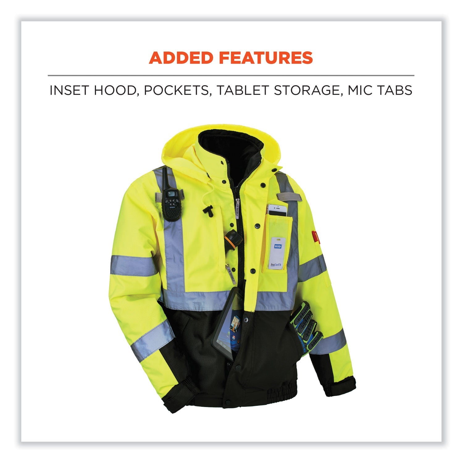ergodyne® GloWear 8381 Class 3 Hi-Vis 4-in-1 Quilted Bomber Jacket, Lime, 5X-Large