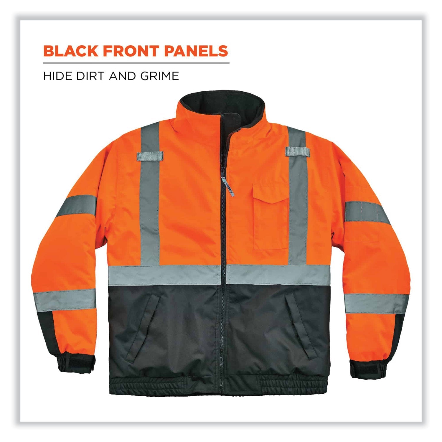 ergodyne® GloWear 8377 Class 3 Hi-Vis Quilted Bomber Jacket, Orange, 3X-Large