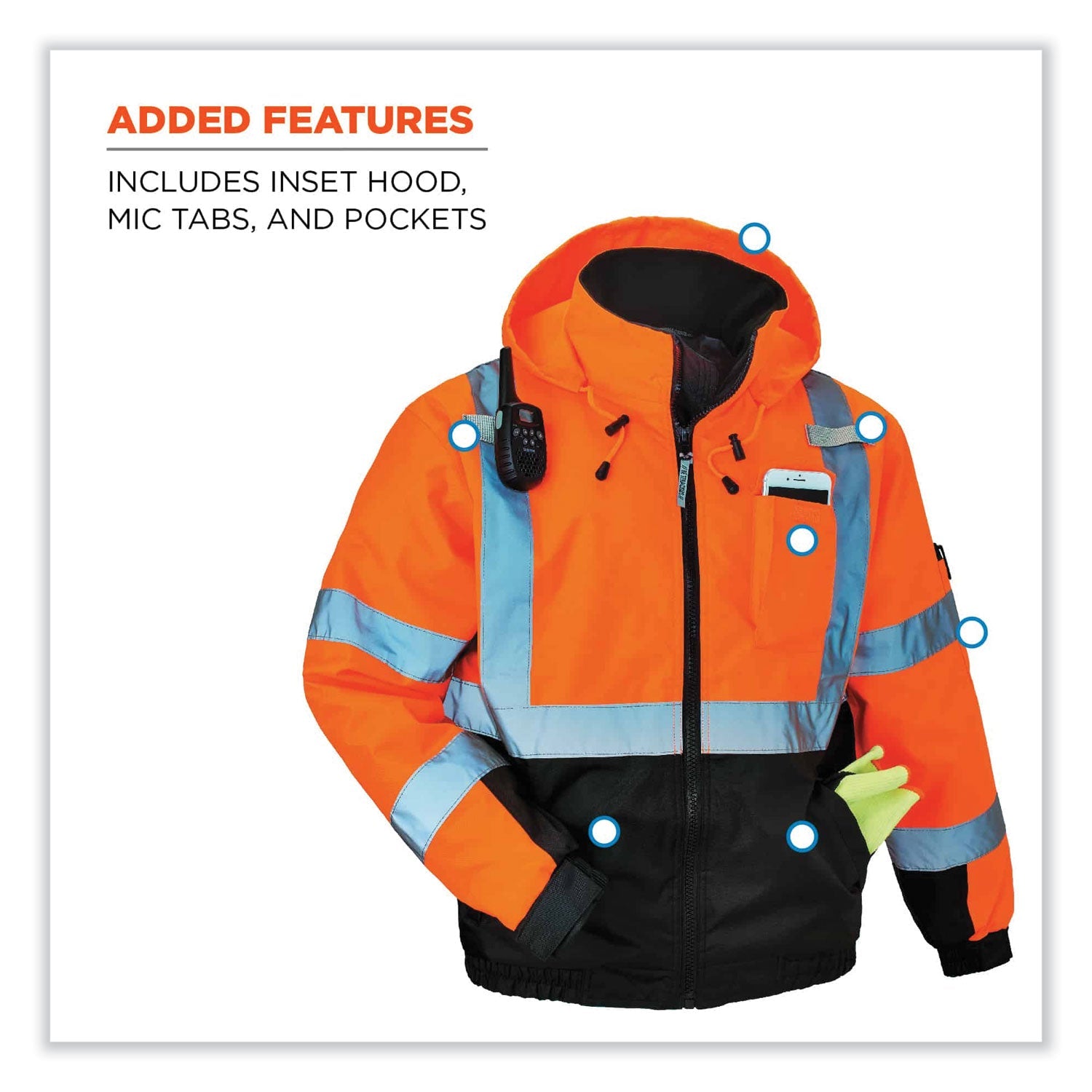 ergodyne® GloWear 8377 Class 3 Hi-Vis Quilted Bomber Jacket, Orange, 4X-Large