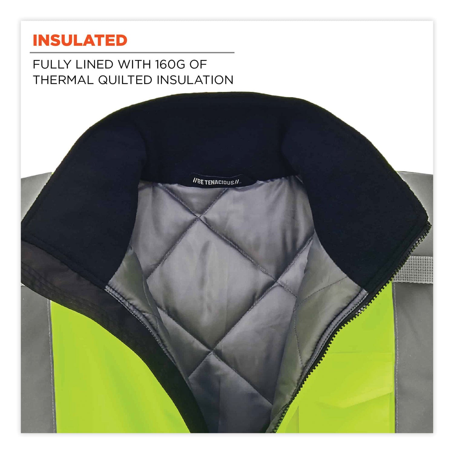 ergodyne® GloWear 8377 Class 3 Hi-Vis Quilted Bomber Jacket, Lime, X-Large