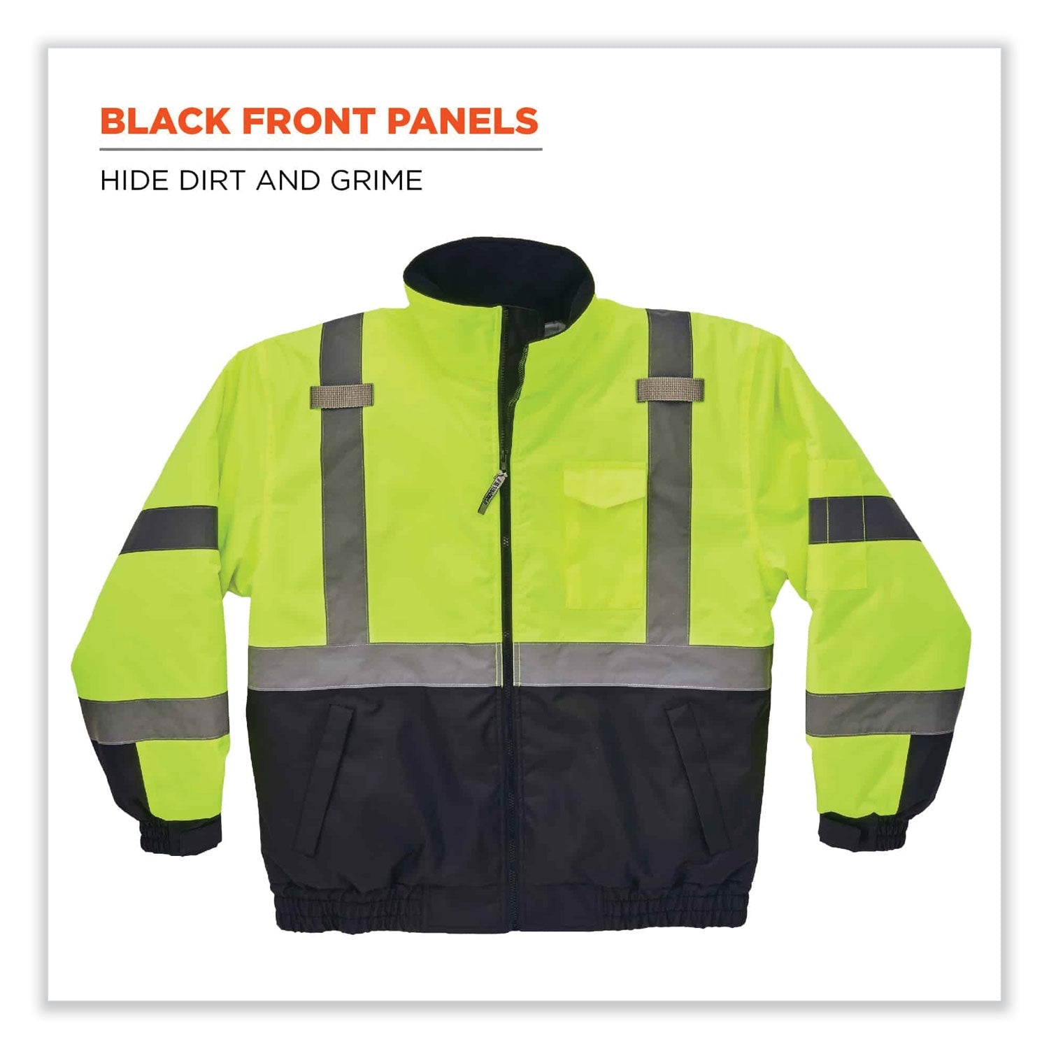 ergodyne® GloWear 8377 Class 3 Hi-Vis Quilted Bomber Jacket, Lime, X-Large