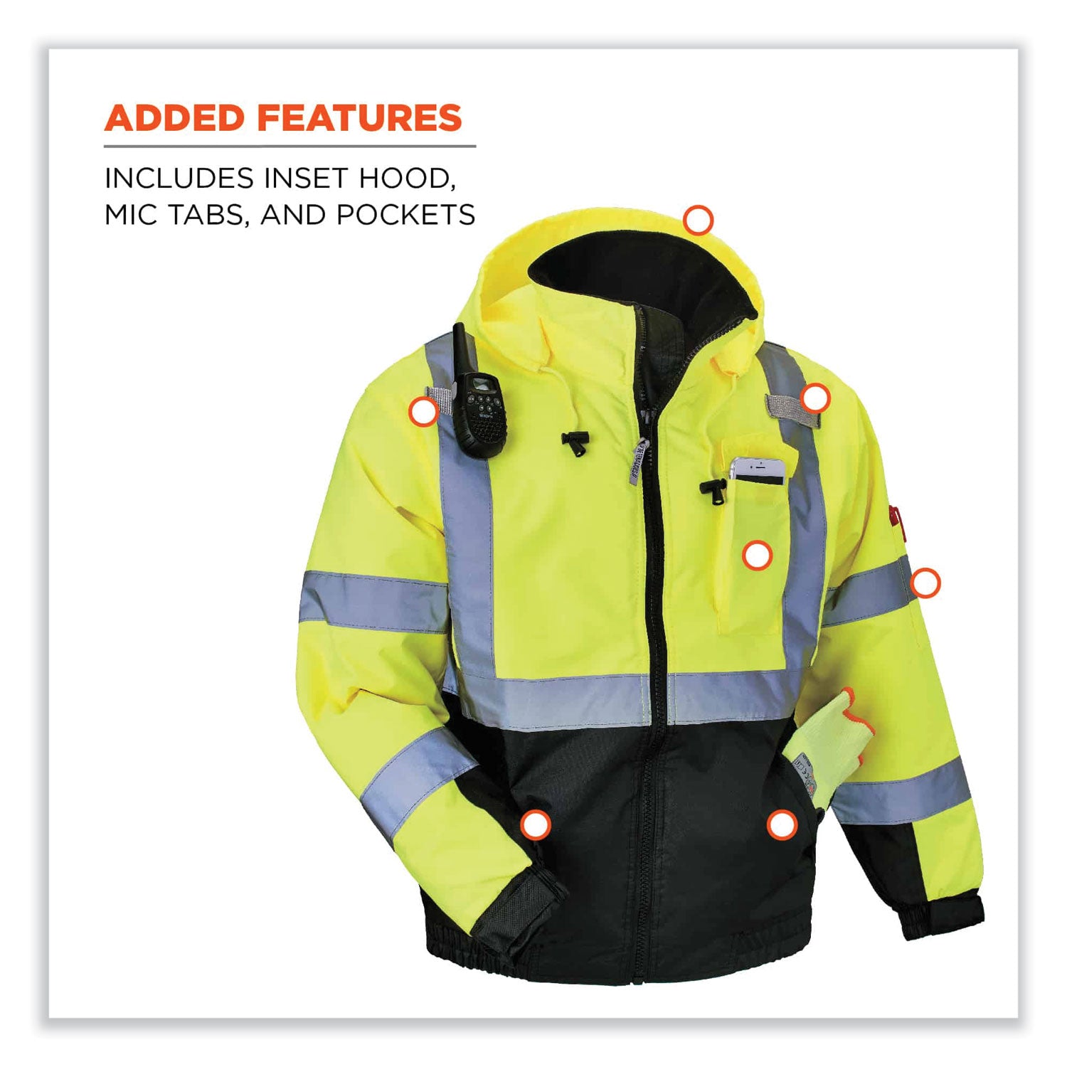 ergodyne® GloWear 8377 Class 3 Hi-Vis Quilted Bomber Jacket, Lime, 3X-Large