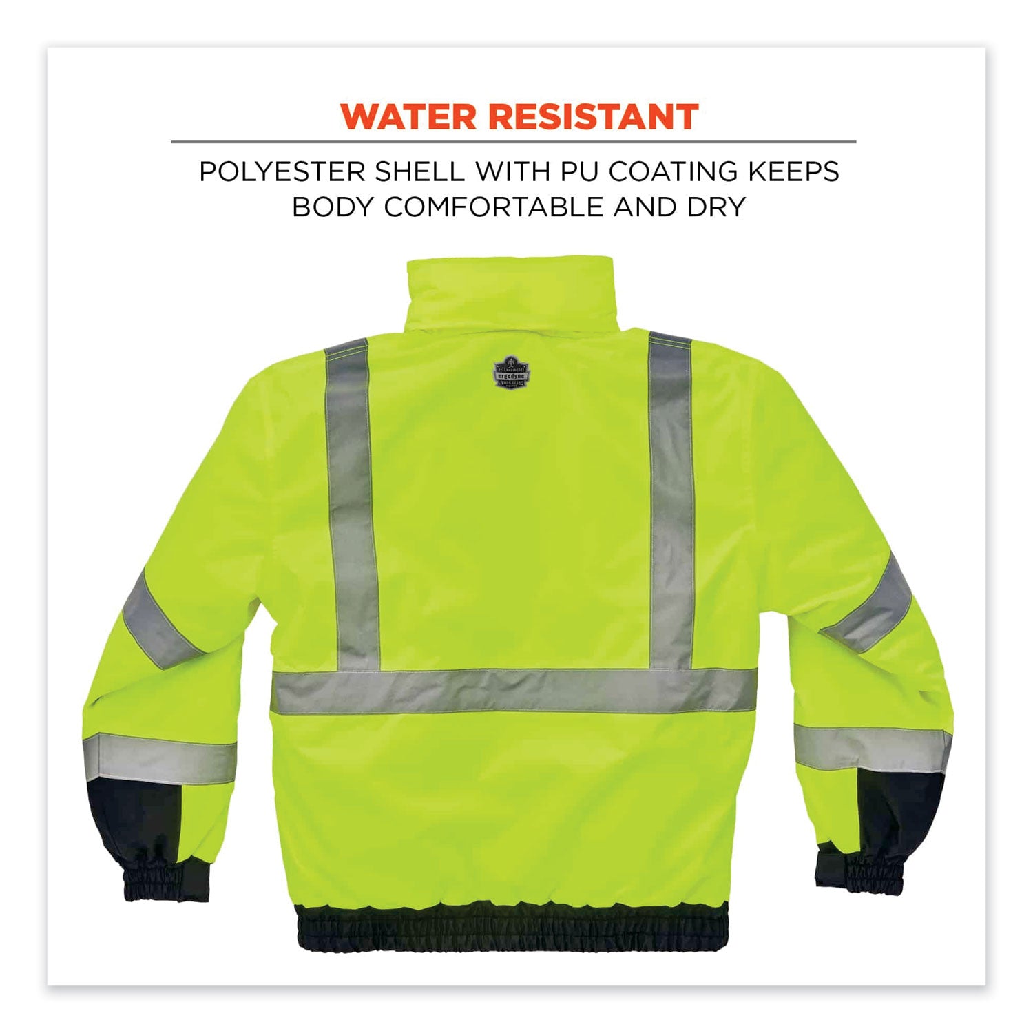 ergodyne® GloWear 8377 Class 3 Hi-Vis Quilted Bomber Jacket, Lime, 5X-Large