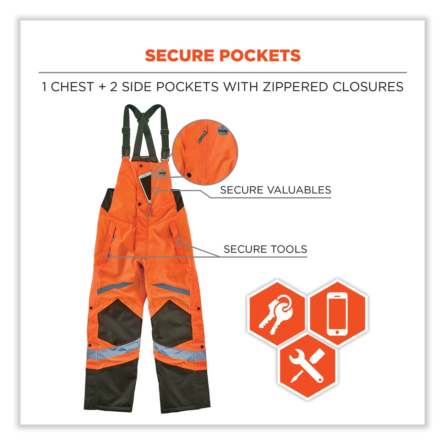 ergodyne® GloWear 8928 Class E Hi-Vis Insulated Bibs, 5X-Large, Orange