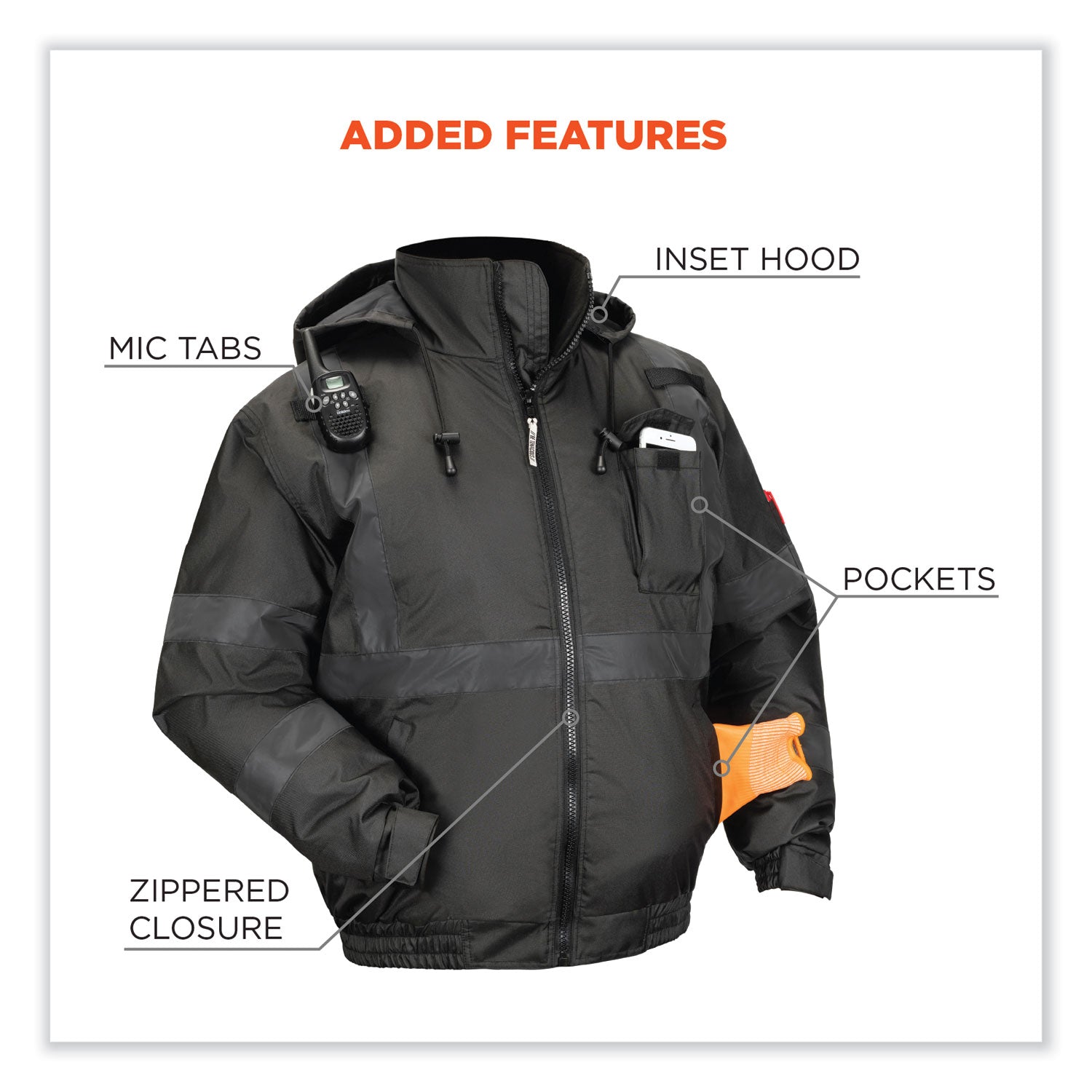ergodyne® GloWear 8377EV Non-Certified Hi-Vis Quilted Bomber Jacket, Black, 3X-Large