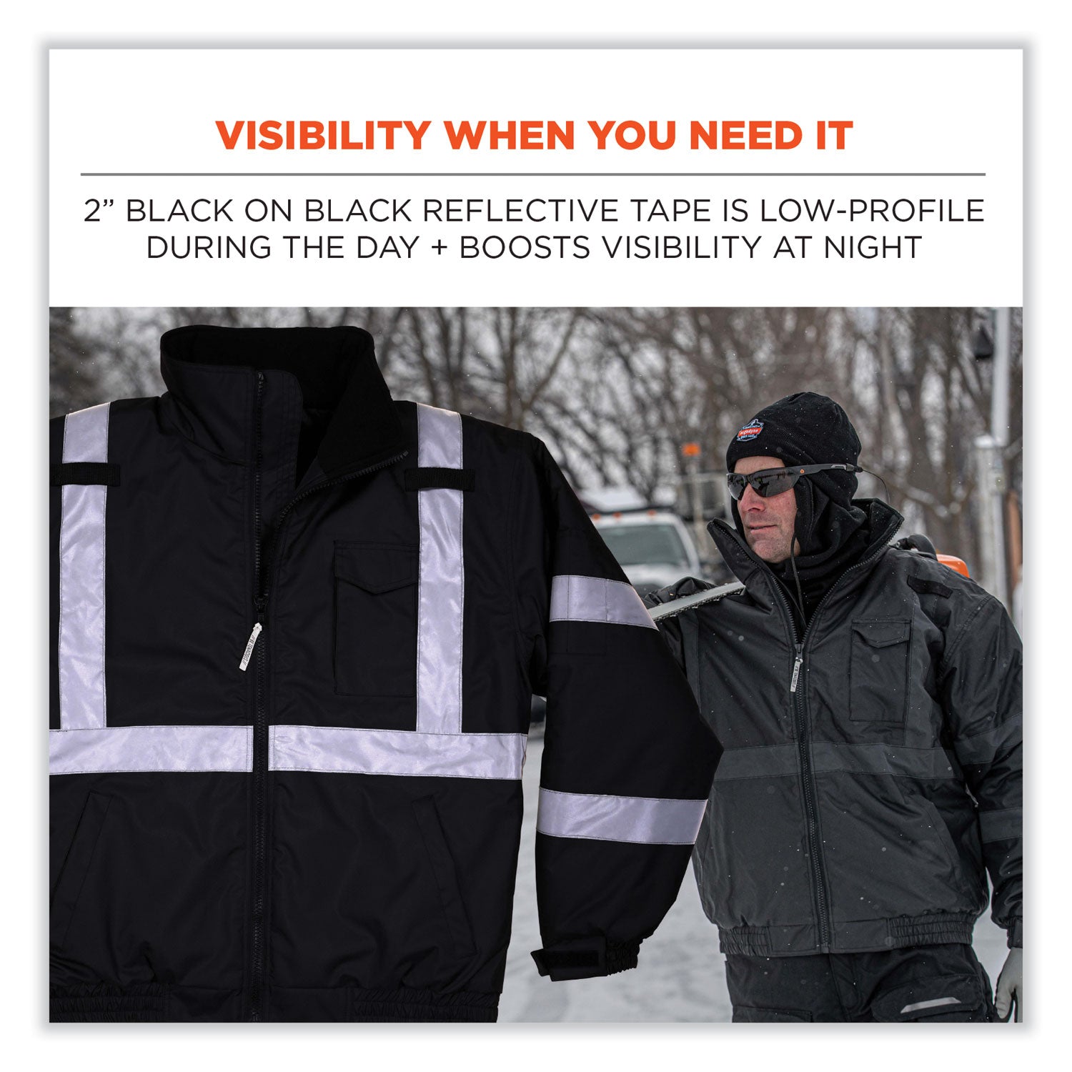 ergodyne® GloWear 8377EV Non-Certified Hi-Vis Quilted Bomber Jacket, Black, 5X-Large