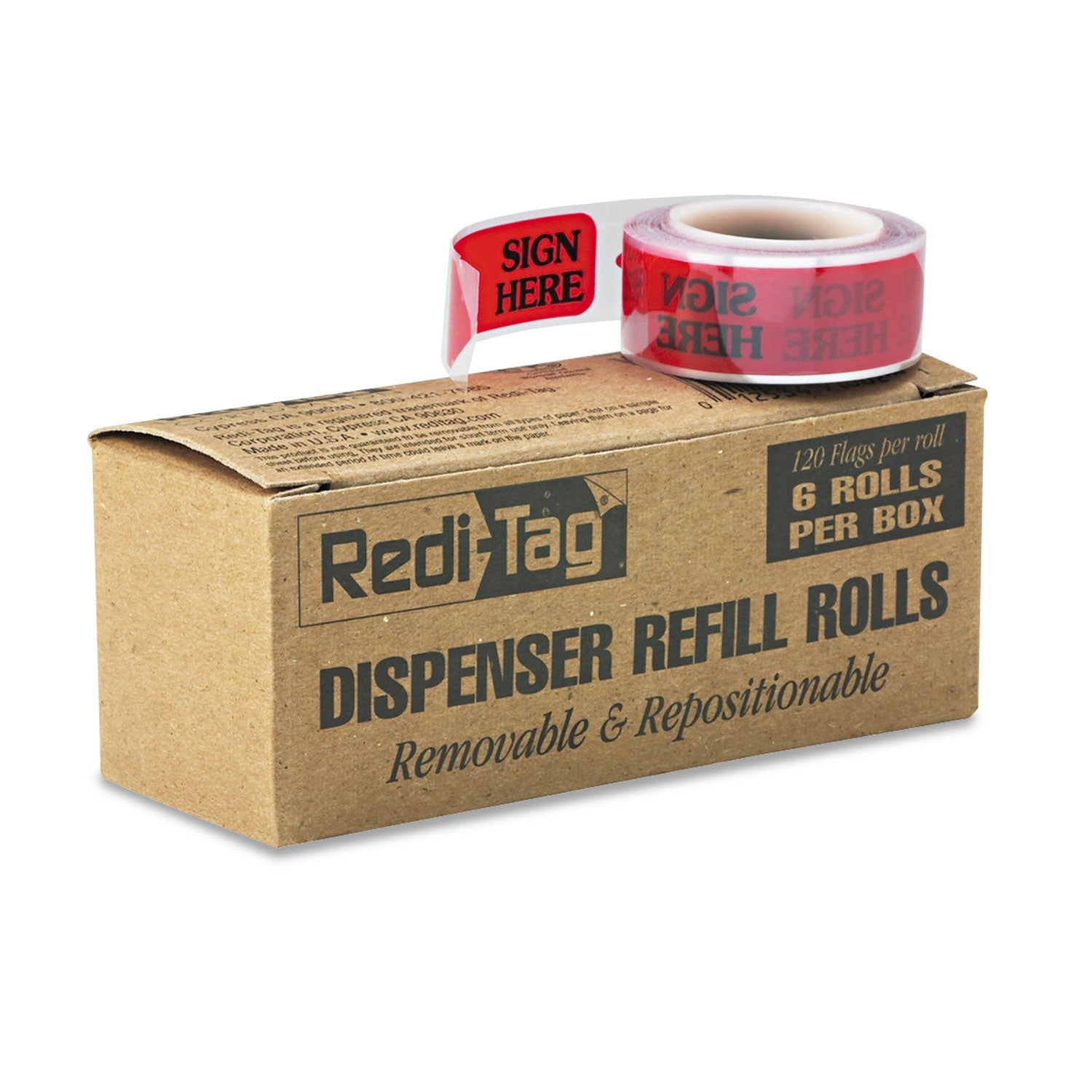 Redi-Tag® Arrow Message Page Flag Refills, "Sign Here", Red, 120 Flags/Roll, 6 Rolls