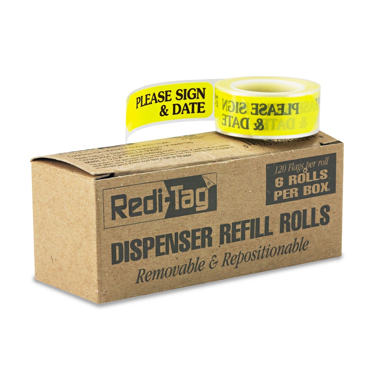Redi-Tag® Arrow Message Page Flag Refills, "please Sign And Date", Yellow, 120/roll, 6 Rolls