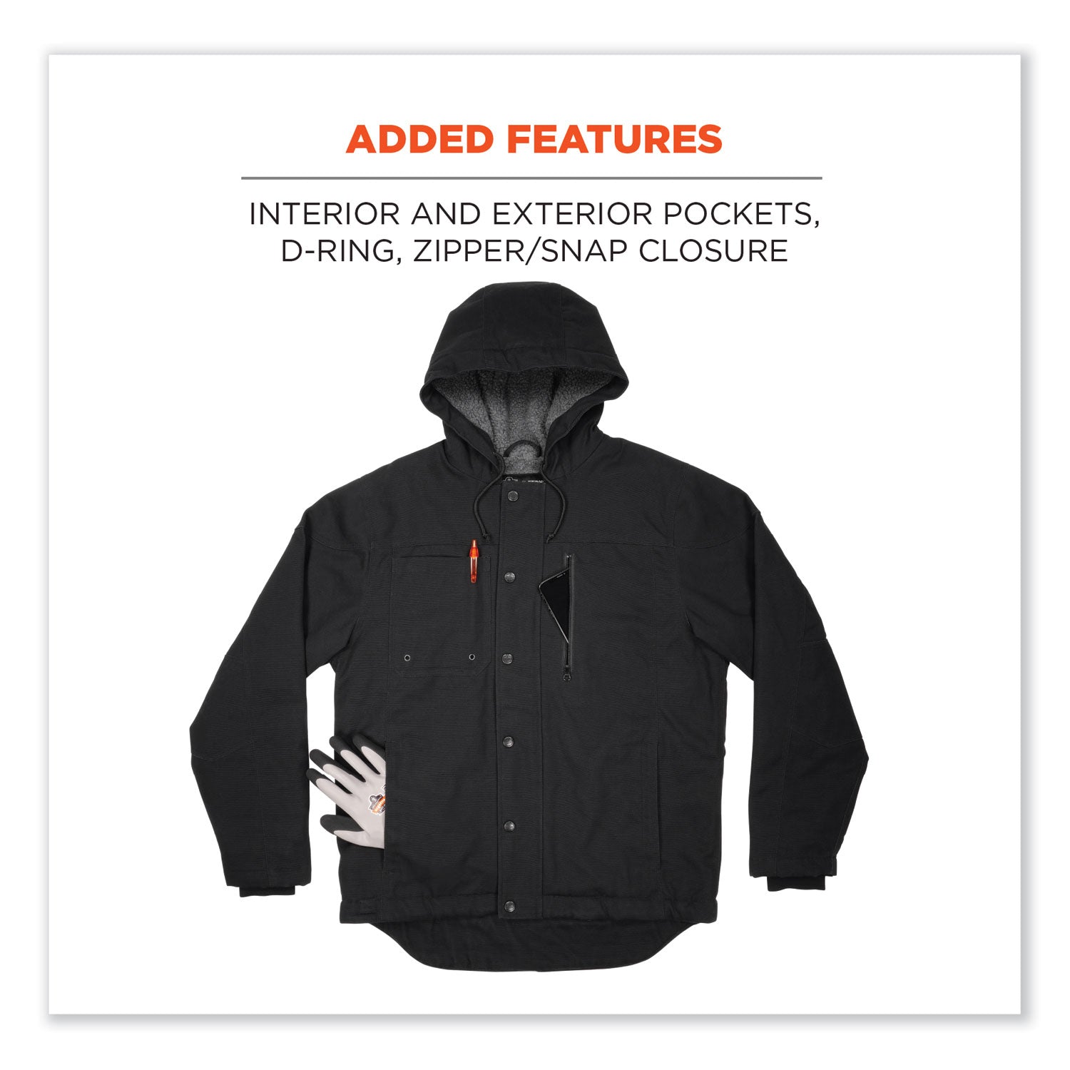 ergodyne® N-Ferno 6468 Duck Canvas Work Jacket, Large, Black - Bloom Skins