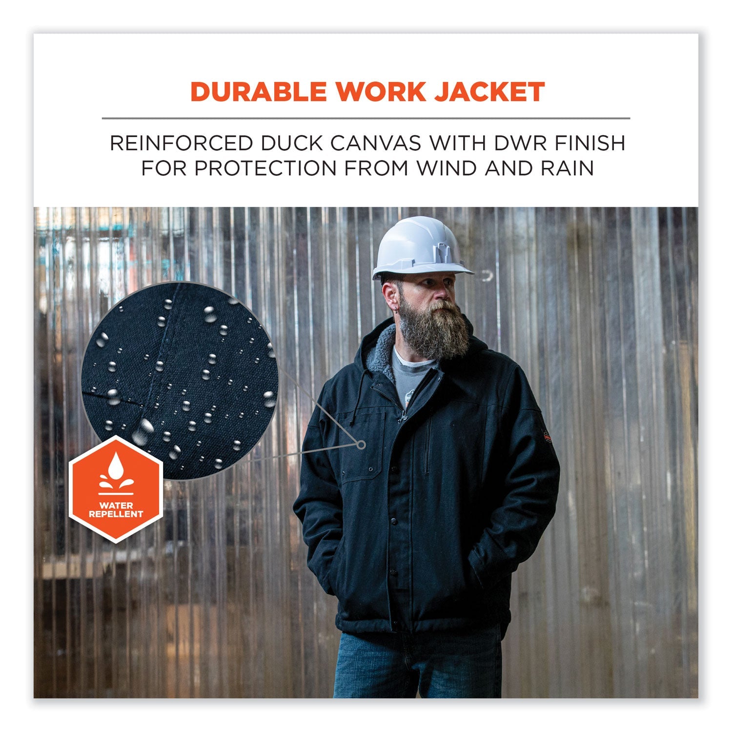 ergodyne® N-Ferno 6468 Duck Canvas Work Jacket, 2X-Large, Black