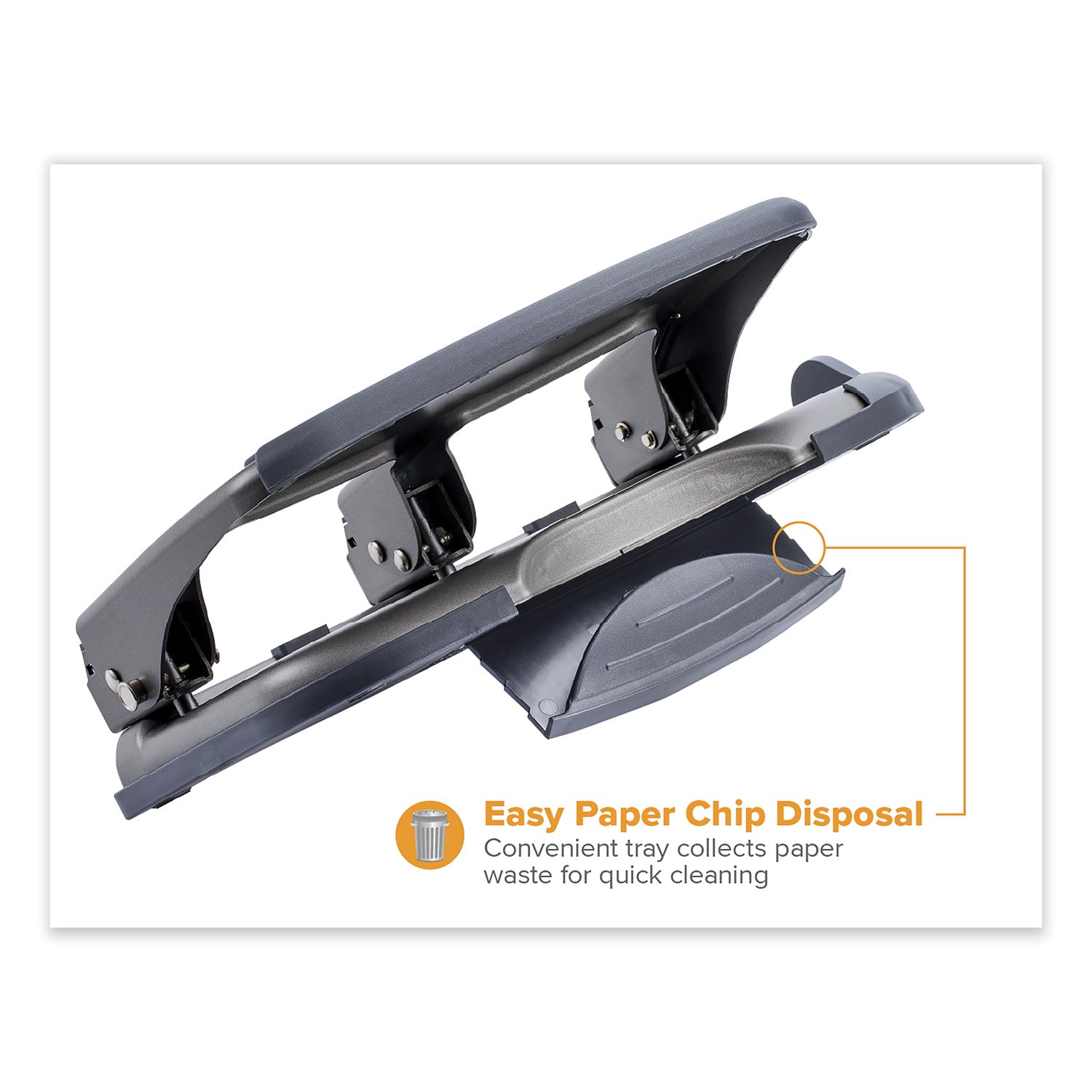 Bostitch® 40-Sheet EZ Squeeze Antimicrobial Protected Heavy-Duty Three-Hole Punch, 9/32" Holes, Gray