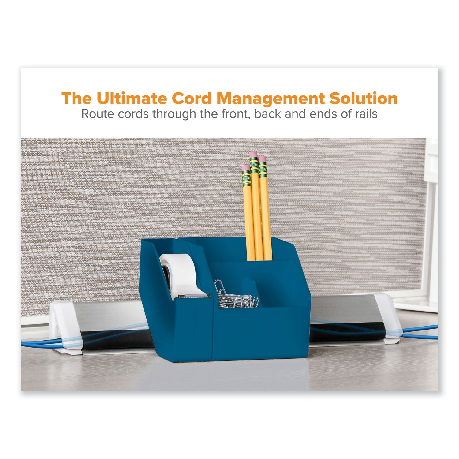 Bostitch® Konnect Desk Organizer and Cable Management Five-Piece Kit, Plastic, Blue