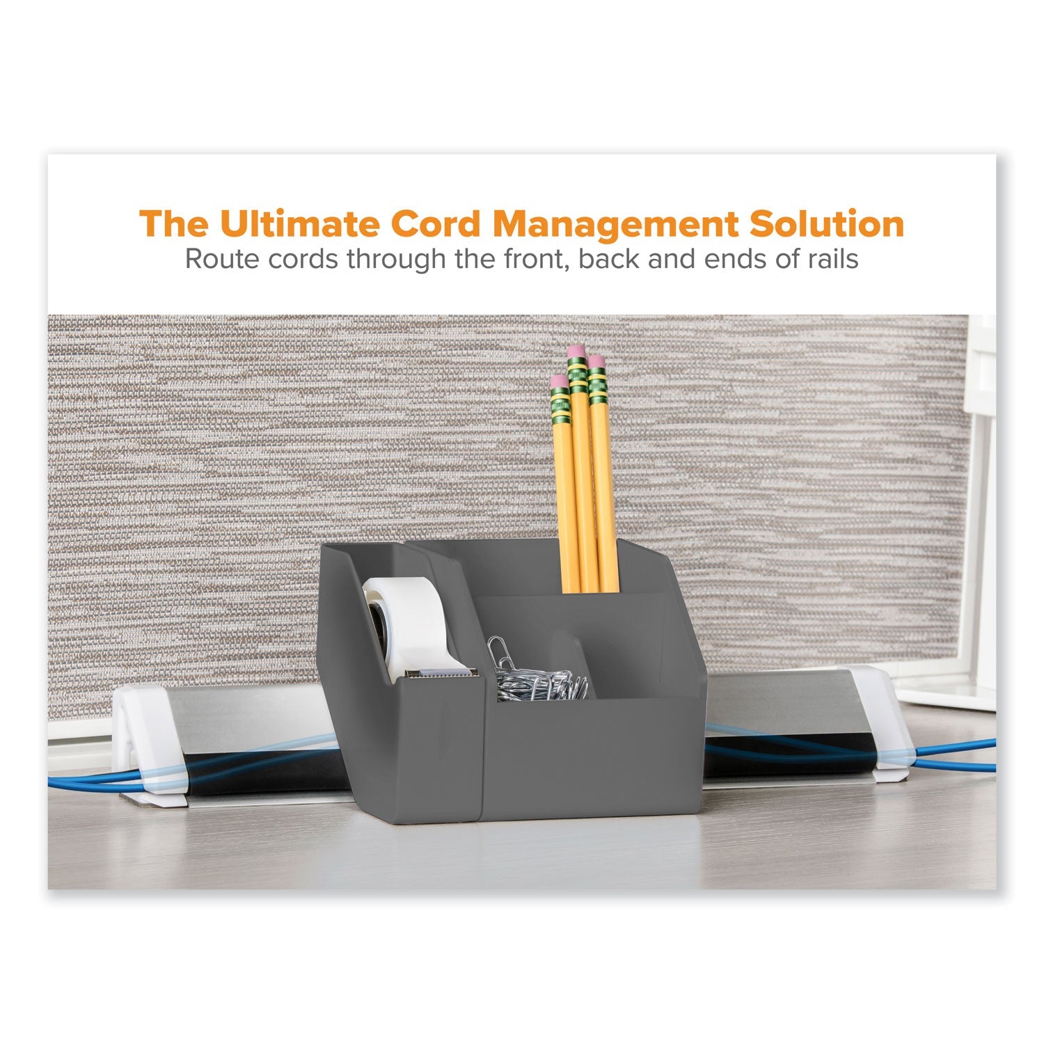 Bostitch® Konnect Desk Organizer and Cable Management Five-Piece Kit, Plastic, Gray