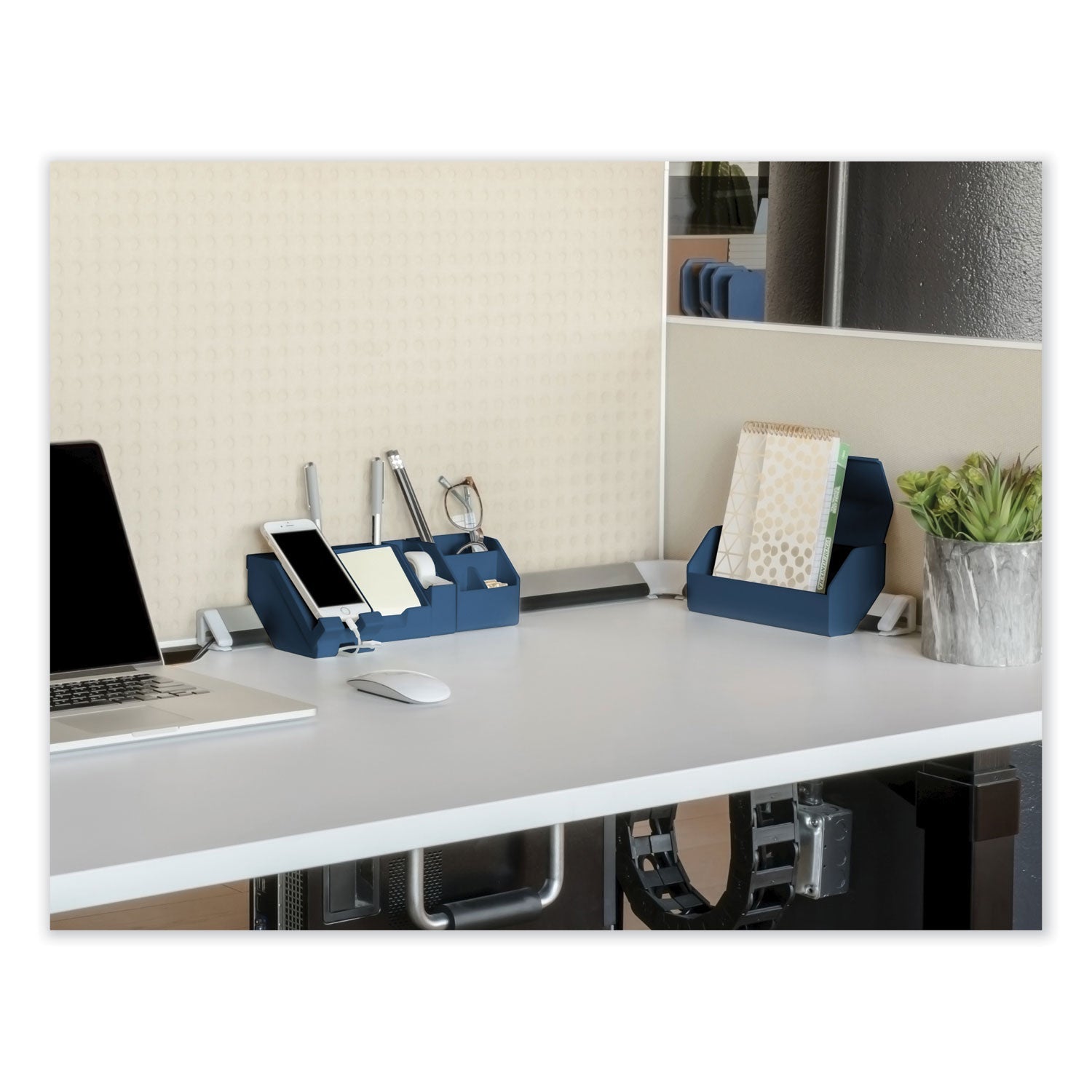 Bostitch® Konnect Desk Organizer and Cable Management Nine-Piece Kit, Plastic, Blue