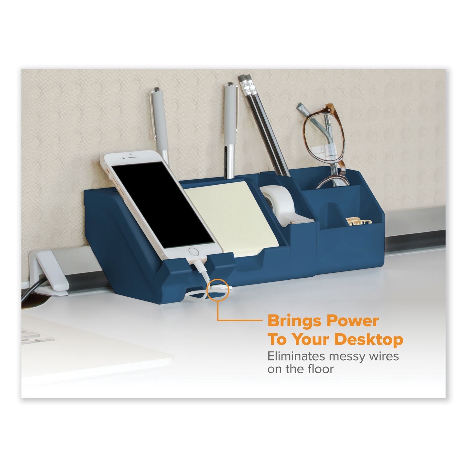 Bostitch® Konnect Desk Organizer and Cable Management Nine-Piece Kit, Plastic, Blue