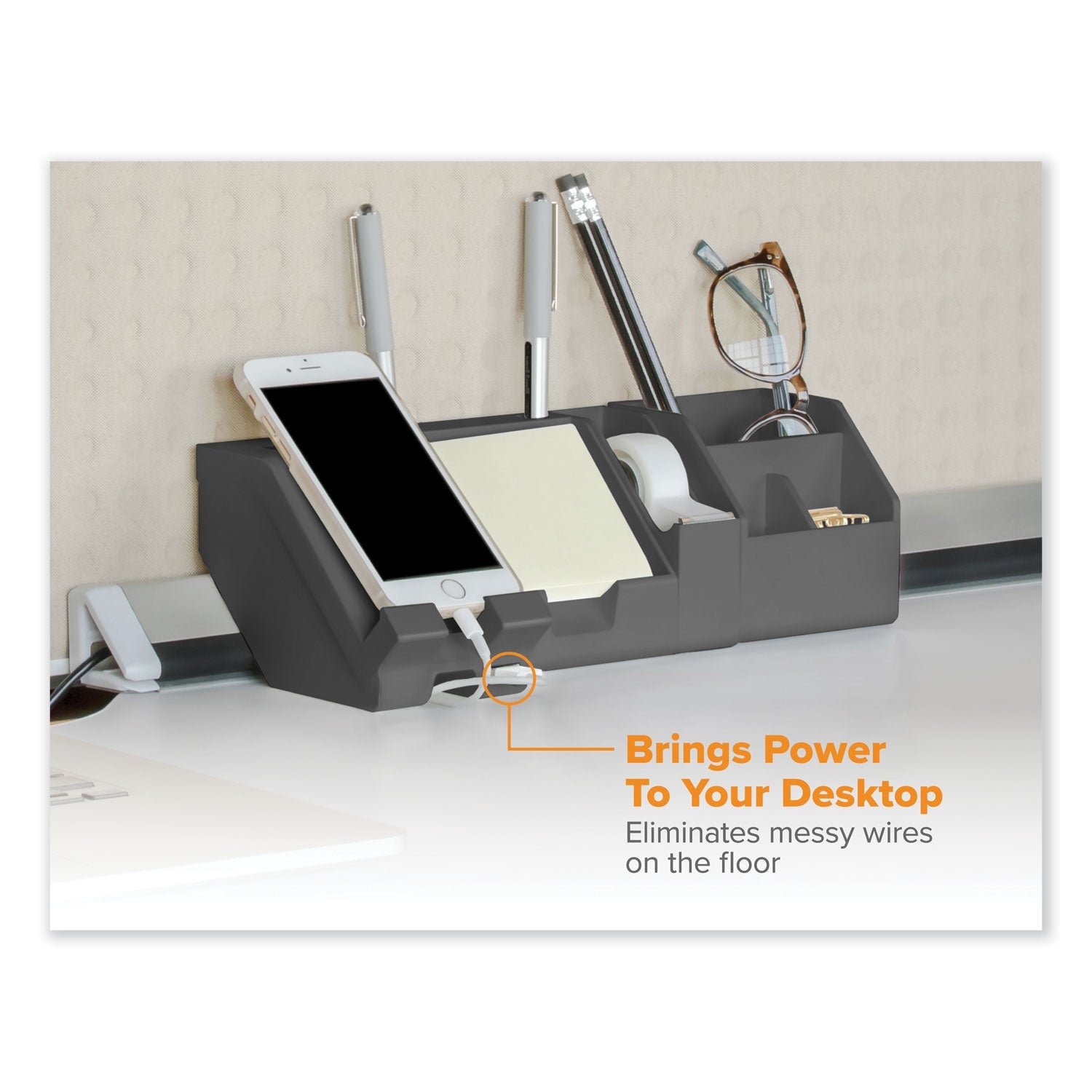 Bostitch® Konnect Desk Organizer and Cable Management Nine-Piece Kit, Plastic, Gray