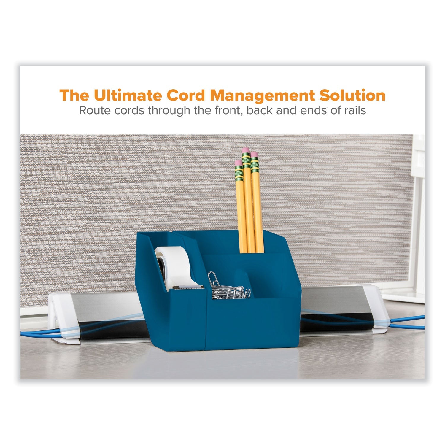 Bostitch® Konnect Desk Organizer and Cable Management 17-Piece Kit, Plastic, Blue