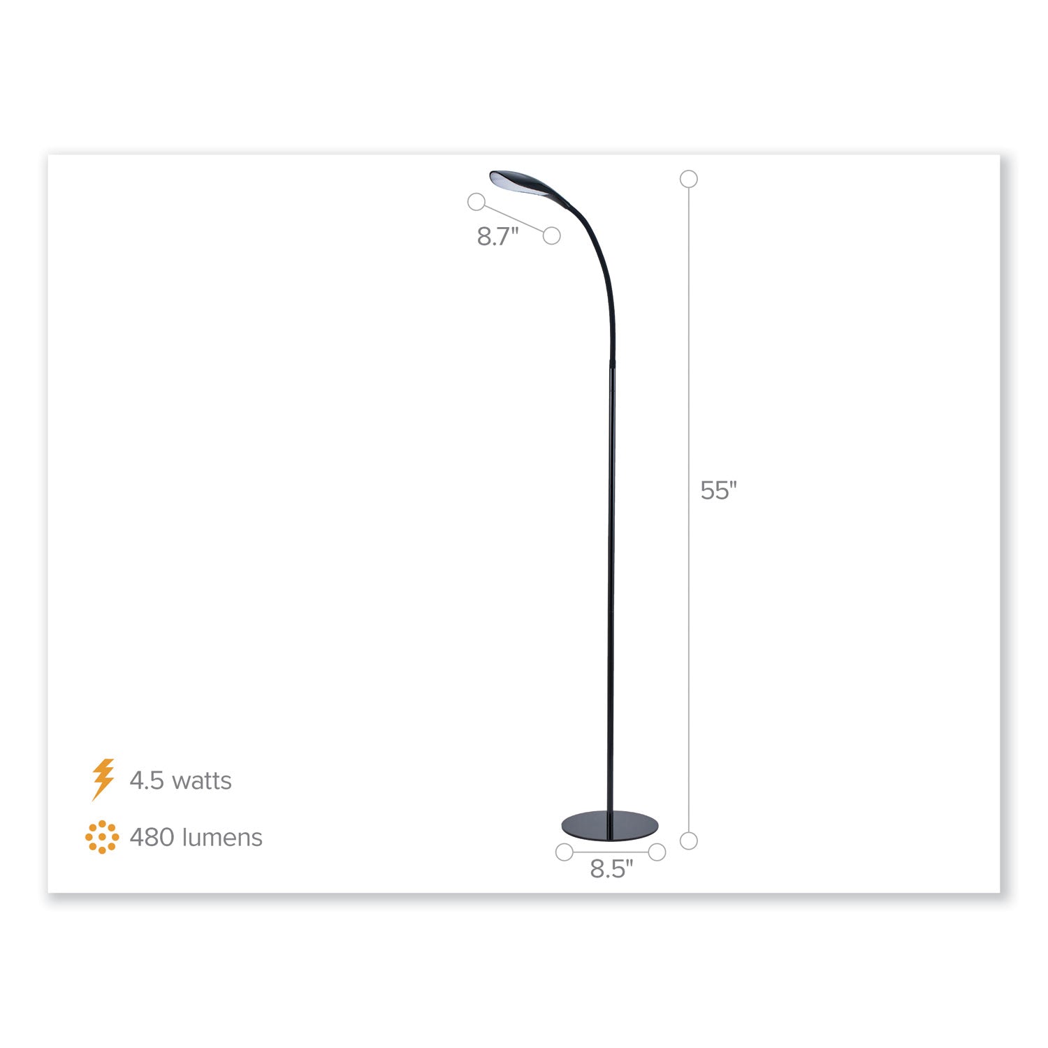 Bostitch® Gooseneck Floor Lamp, 72" Tall, Black Base