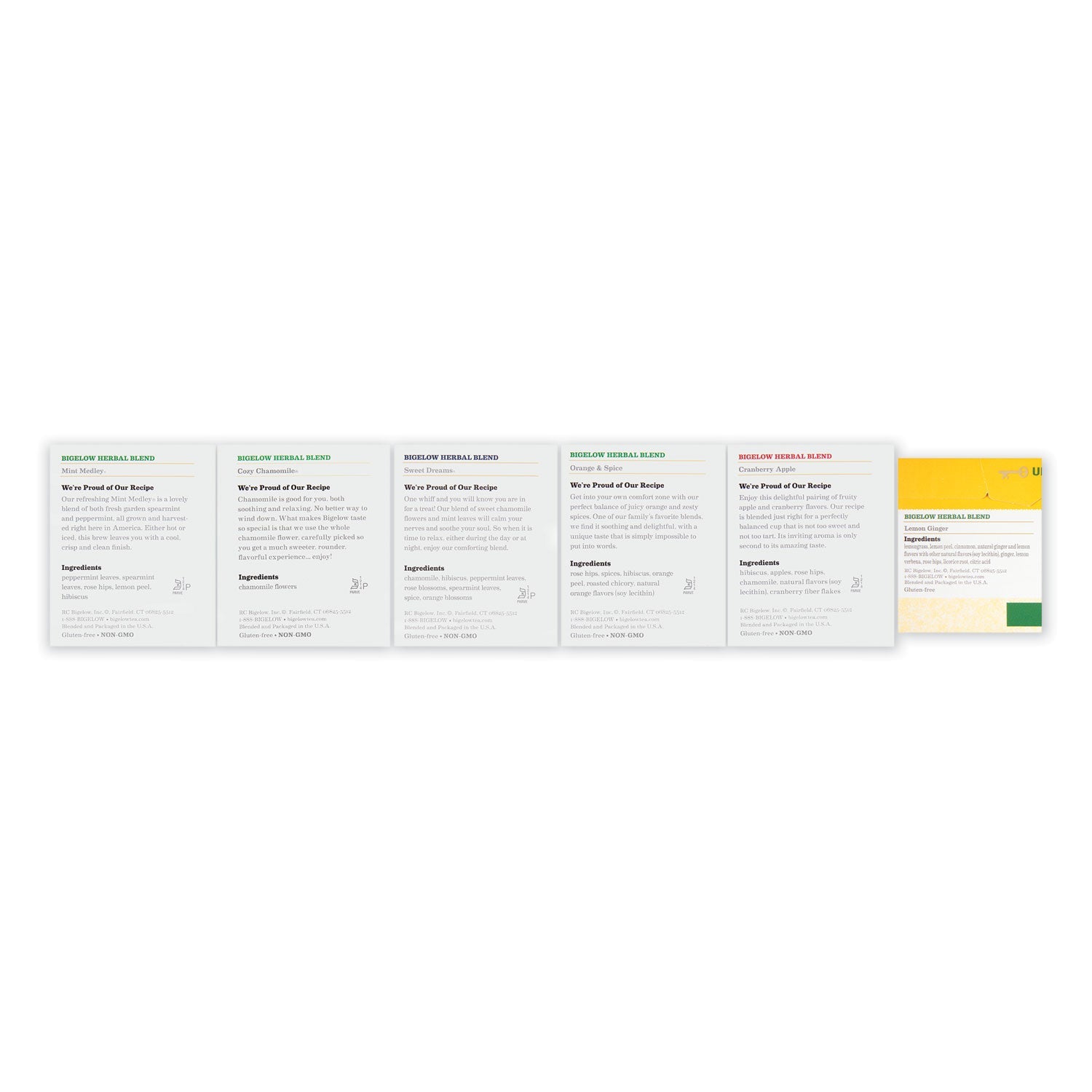 Bigelow® Assorted Tea Packs, Six Flavors, 28/box, 168/carton