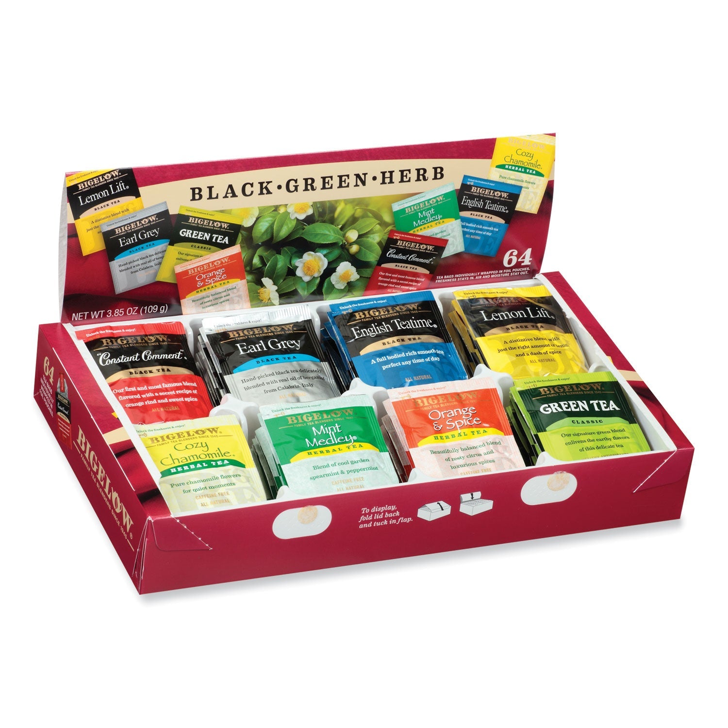 Bigelow® Variety Pack Assorted Tea Bags, Individually Wrapped, 64 Tea Bags/box