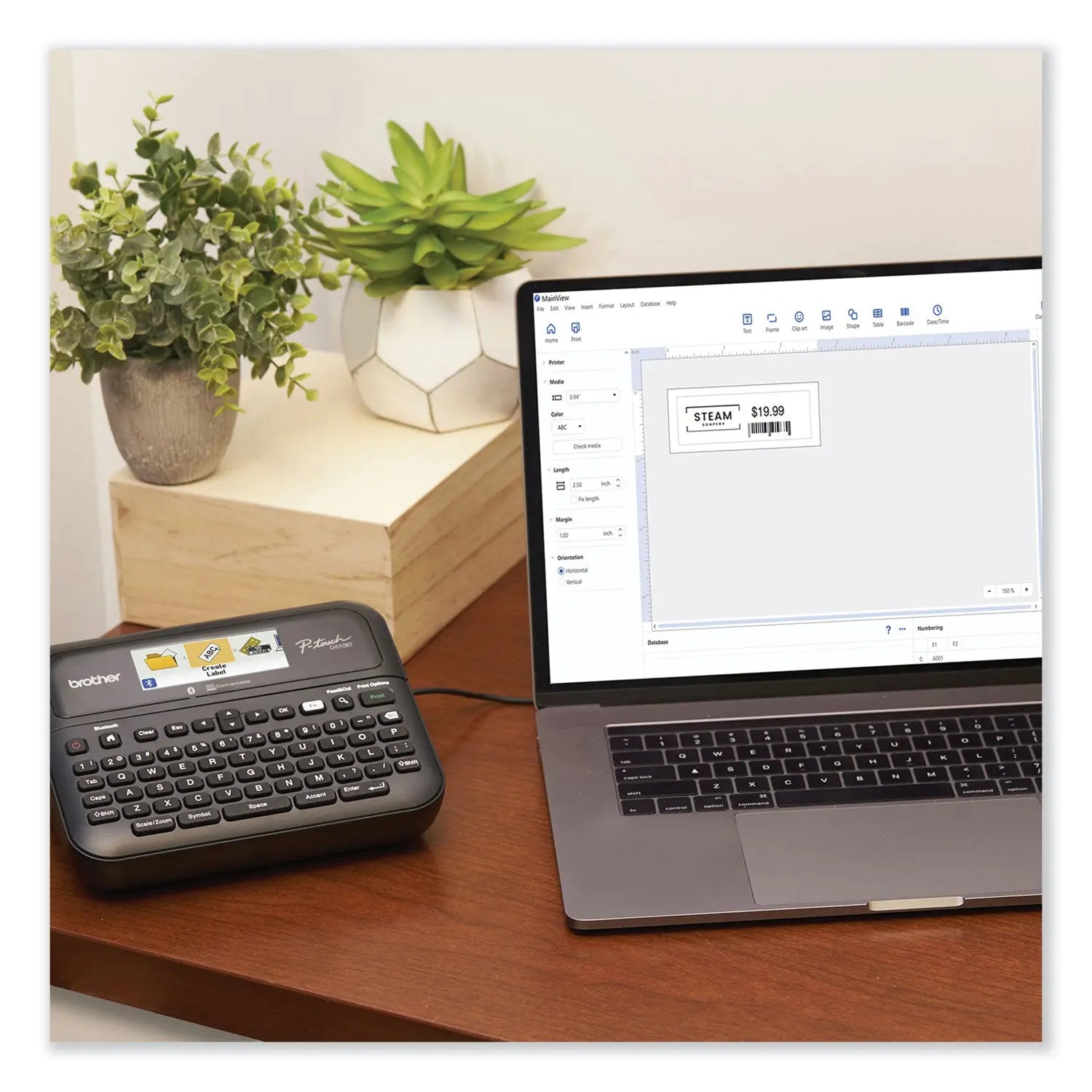 Brother P-Touch® D-610BTVP Connected Label Maker with Color Display, 30 mm/s Print Speed, 14.2 x 6 x 13.3