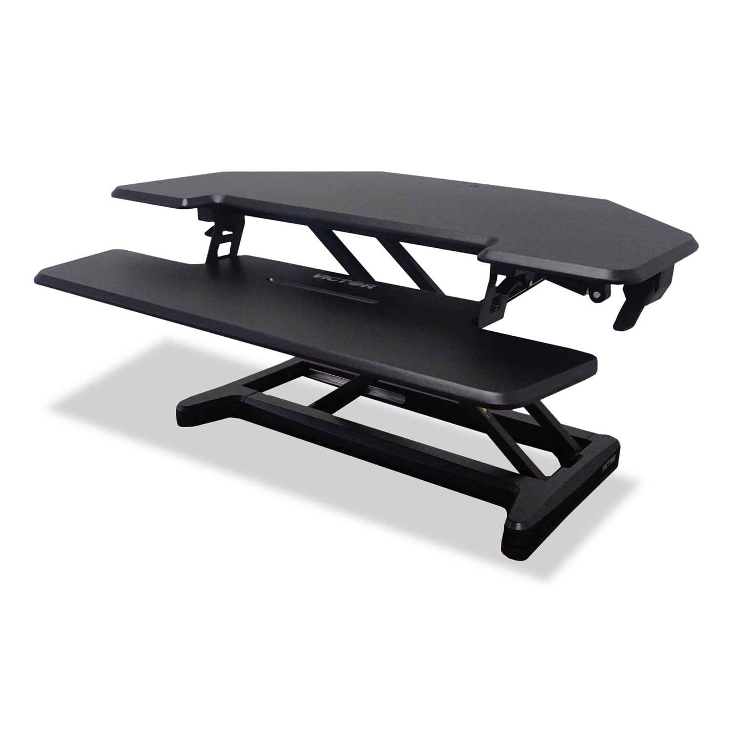 Victor® Height Adjustable Corner Standing Desk with Keyboard Tray, 36 x 20 x 0 to 20, Black