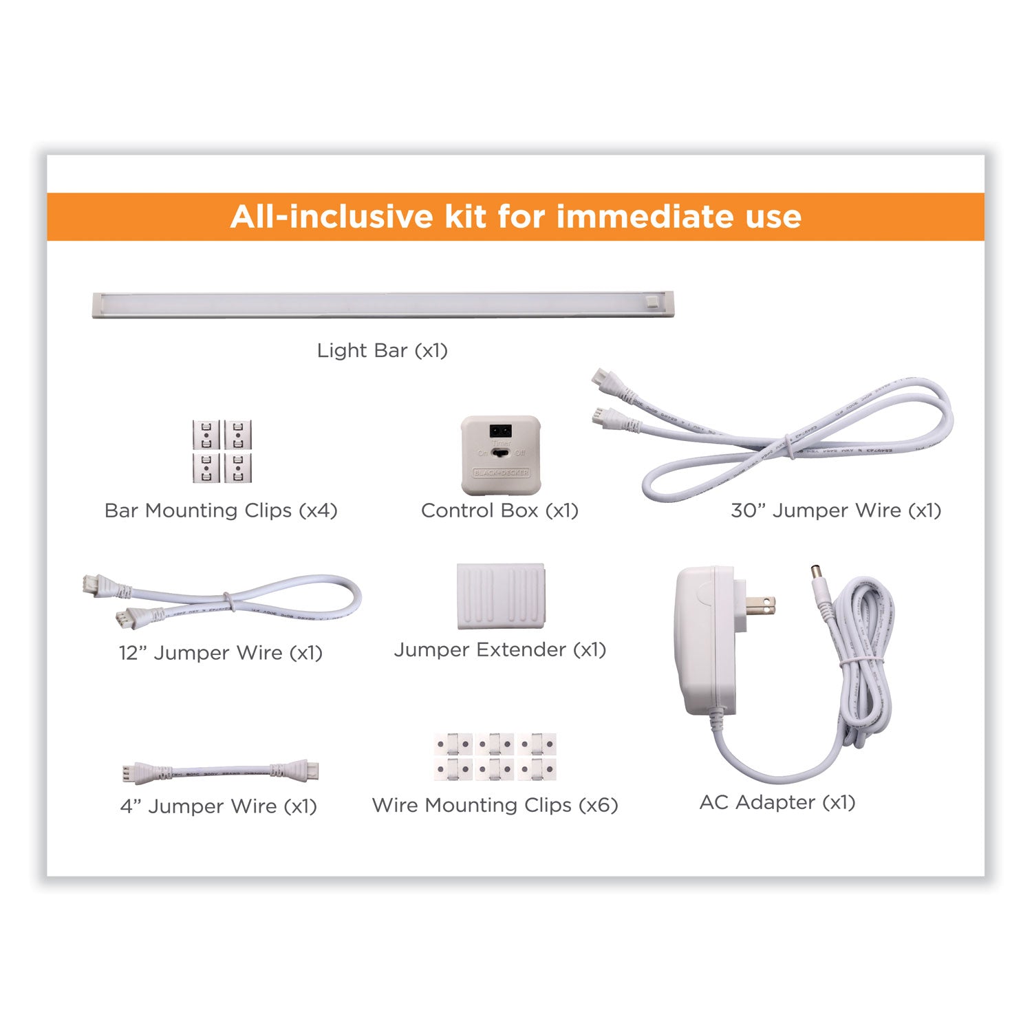 BLACK+DECKER LED Dimmable Under Counter Lighting with Motion Sensor and Magnetic Option One-Bar Kit, 0.78w x 0.39h, 18" Length