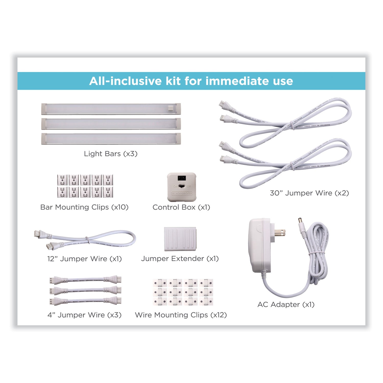 BLACK+DECKER LED Dimmable Under Counter Lighting with Motion Sensor Three-Bar Kit, 0.78w x 0.39h