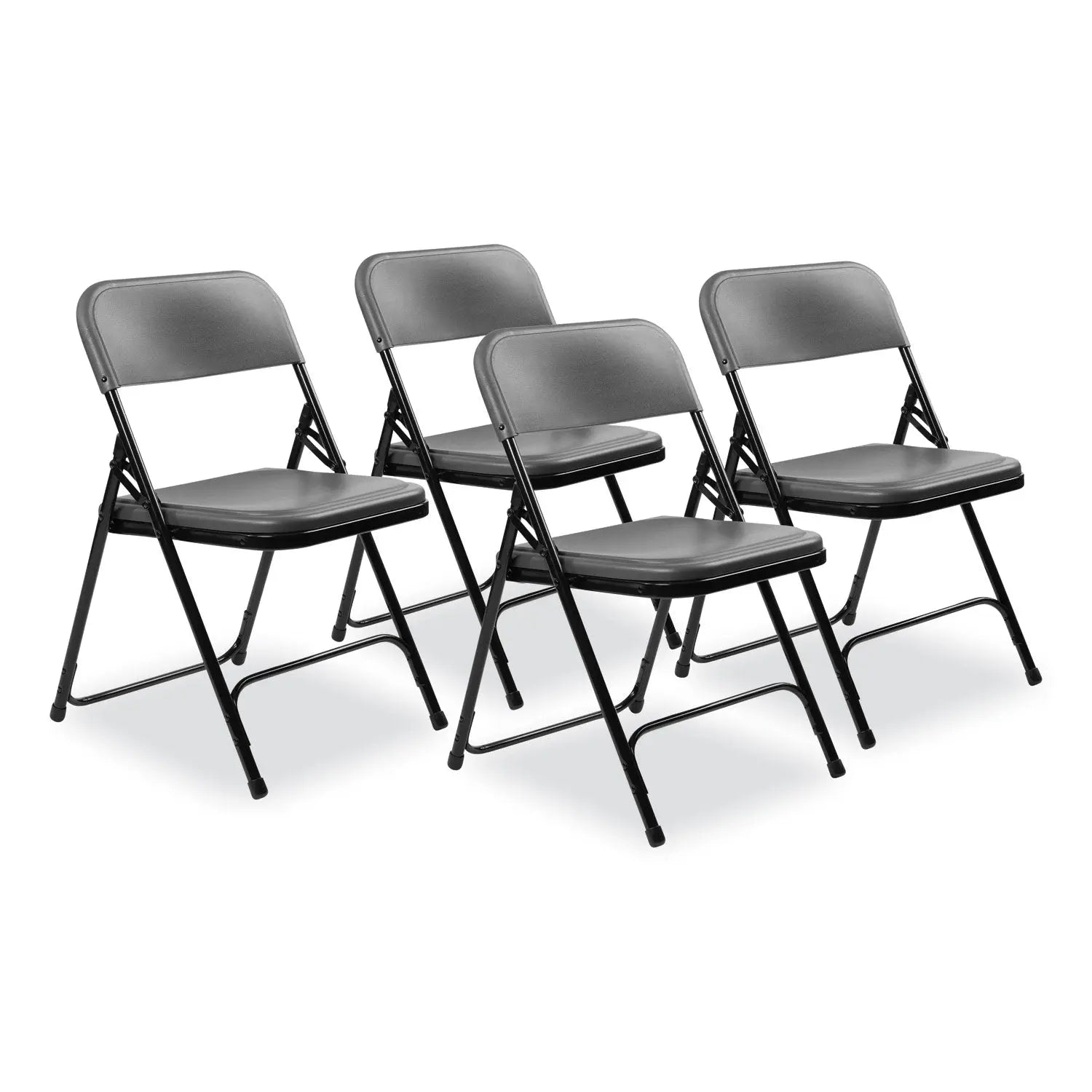 NPS® 800 Series Plastic Folding Chair, Supports Up to 500 lb, 18" Seat Height, Charcoal Seat, Charcoal Back, Black Base, 4/Carton