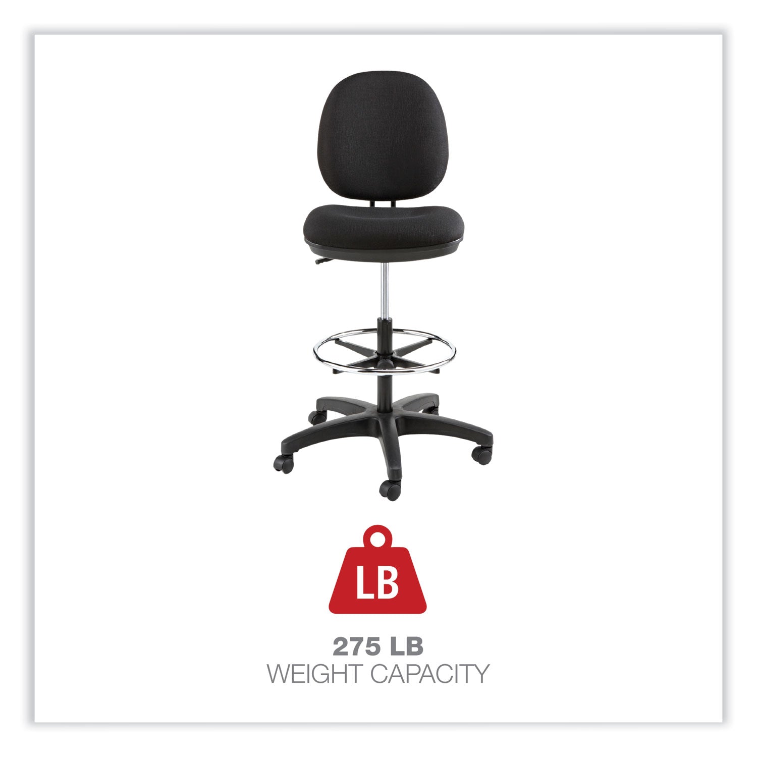 Alera® Alera Interval Series Swivel Task Stool, Supports Up To 275 Lb, 23.93" To 34.53" Seat Height, Black Fabric