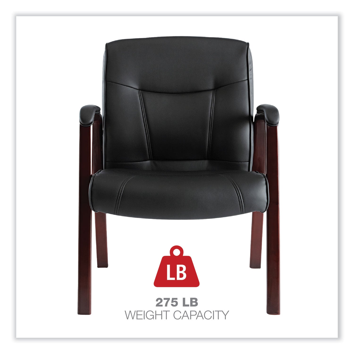Alera® Alera Madaris Series Bonded Leather Guest Chair with Wood Trim Legs, 25.39" x 25.98" x 35.62", Black Seat/Back, Mahogany Base