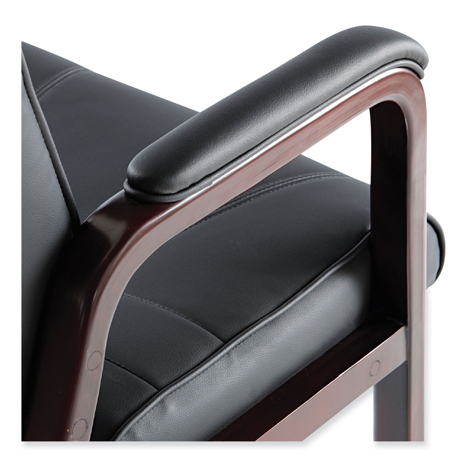 Alera® Alera Madaris Series Bonded Leather Guest Chair with Wood Trim Legs, 25.39" x 25.98" x 35.62", Black Seat/Back, Mahogany Base